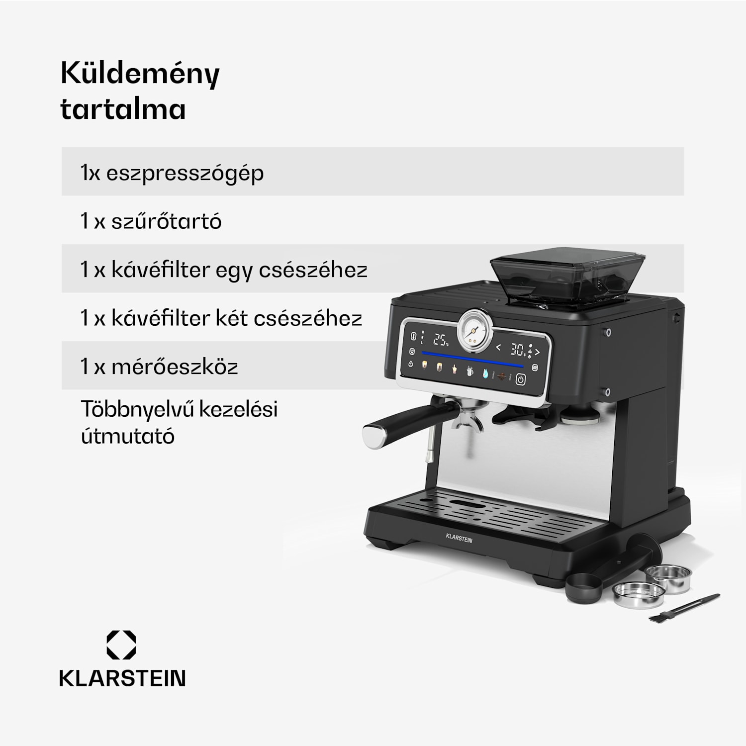 GrandPresso Touch kávéfőző, 20 bar, beépített daráló, nyomásjelző, tejhab GrandPresso Touch | Fekete