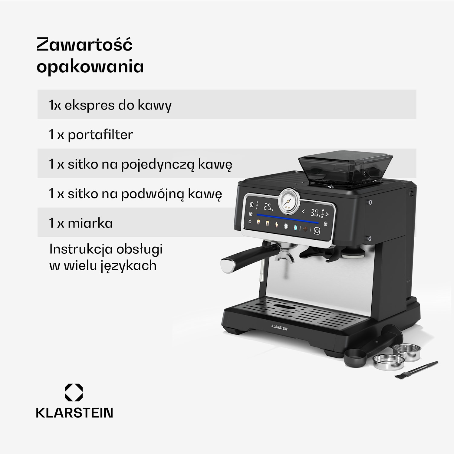 GrandPresso Touch ekspres do kawy, 20 barów, młynek, manometr, spieniacz do mleka GrandPresso Touch | Czarny