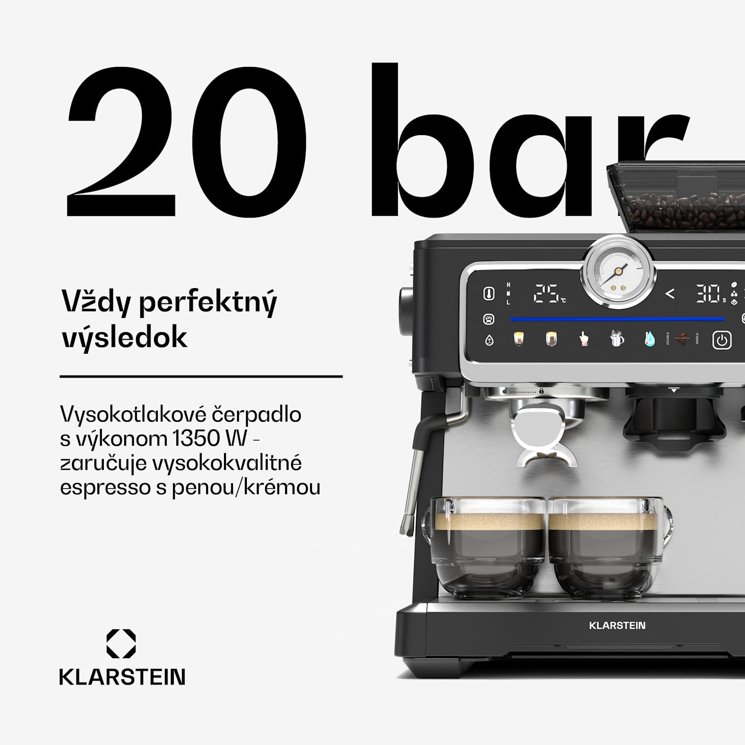 GrandPresso Touch kávovar, 20 barov, integrovaný mlynček, indikátor tlaku, mliečna pena GrandPresso Touch | Čierna