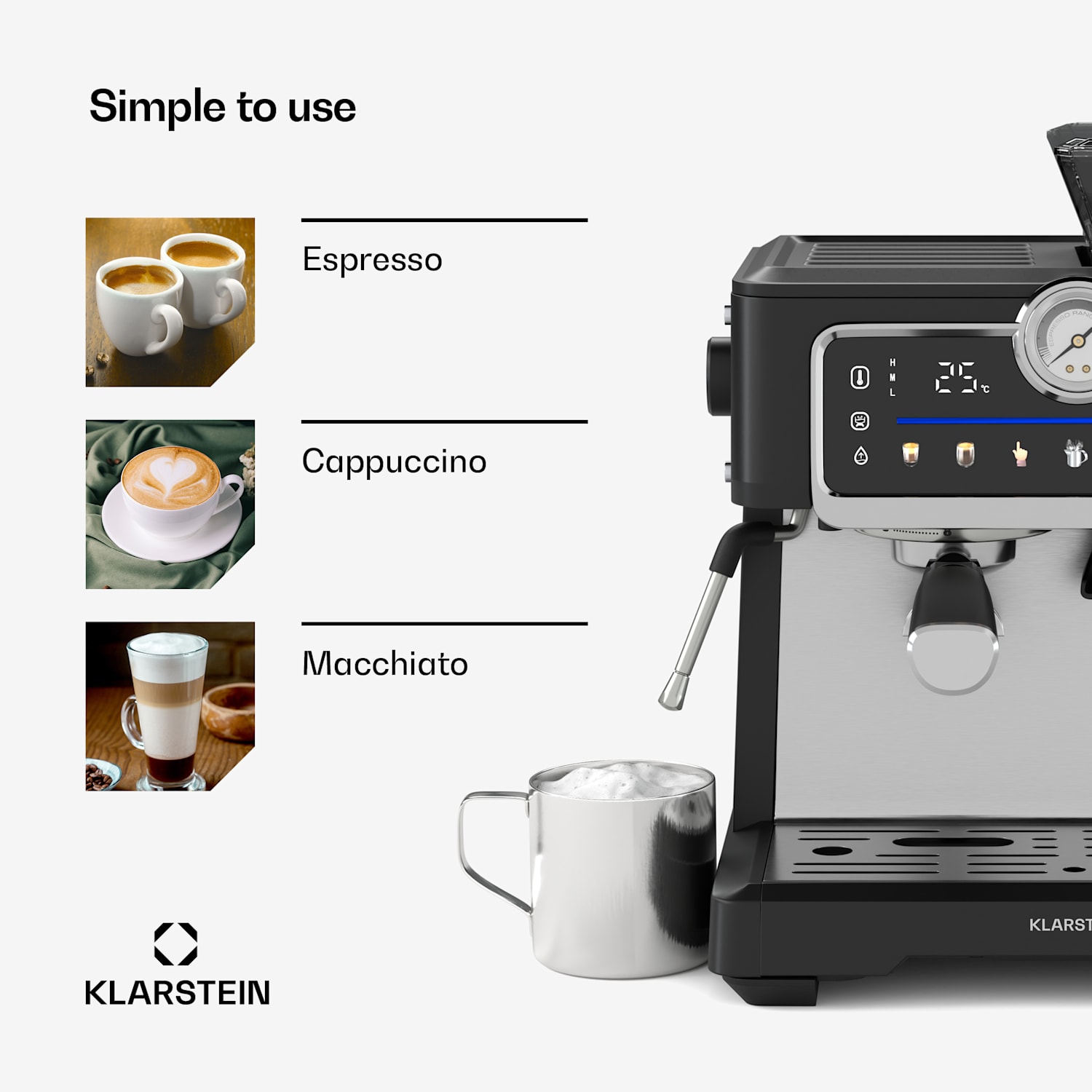 Máquina de café expresso GrandPresso Touch | 20 bar | moinho integrado | indicador de pressão | espuma de leite GrandPresso Touch | Preto