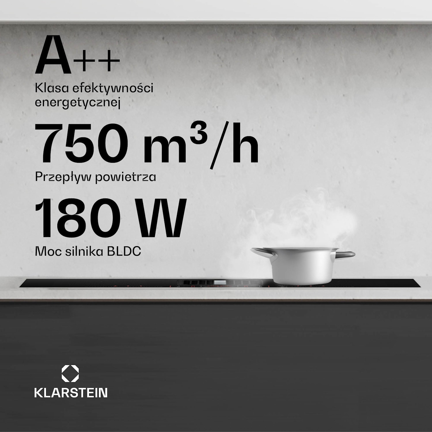AirJet FlexPro system down air, płyta indukcyjna + wyciąg kuchenny, strefa flex, booster 83 cm | AirJetFlexPro | Czarny