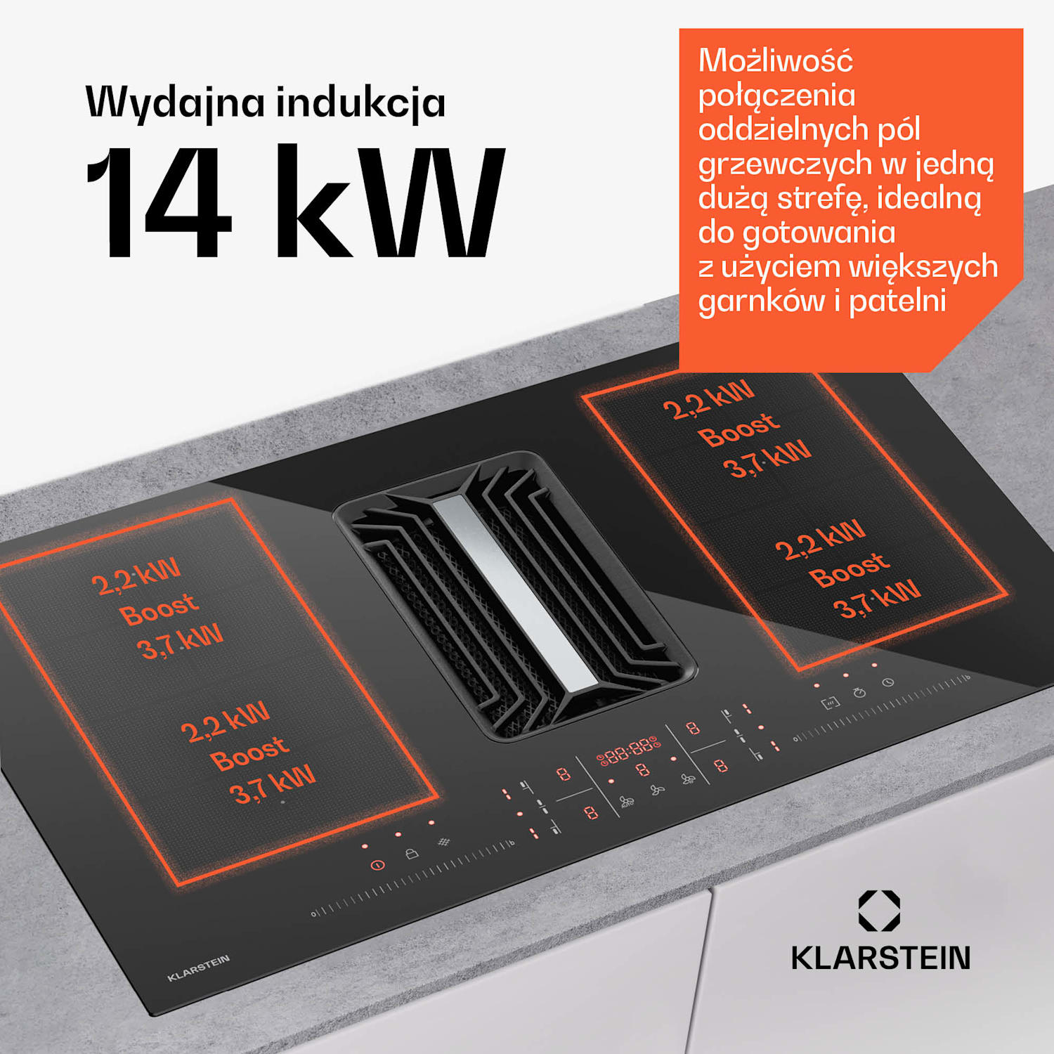 AirJet FlexPro system down air, płyta indukcyjna + wyciąg kuchenny, strefa flex, booster 83 cm | AirJetFlexPro | Czarny