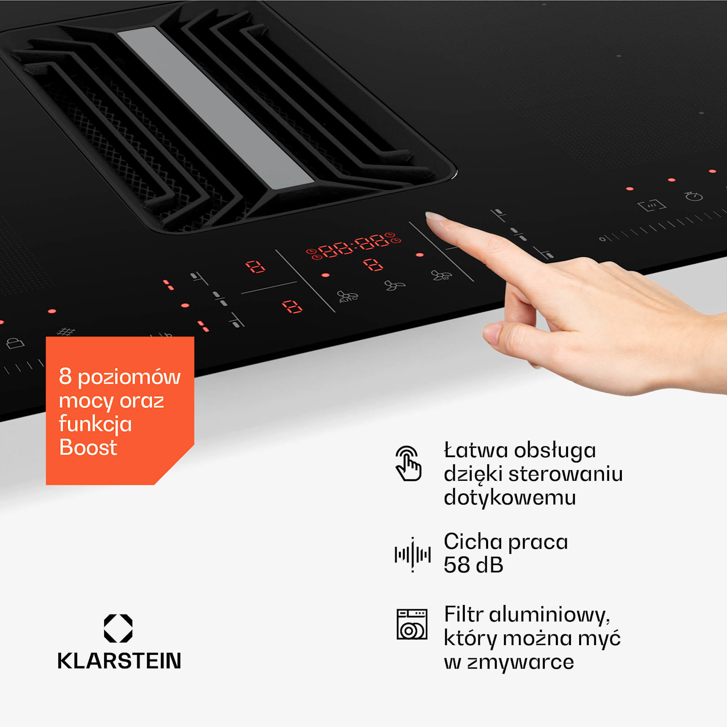 AirJet FlexPro system down air, płyta indukcyjna + wyciąg kuchenny, strefa flex, booster 83 cm | AirJetFlexPro | Czarny
