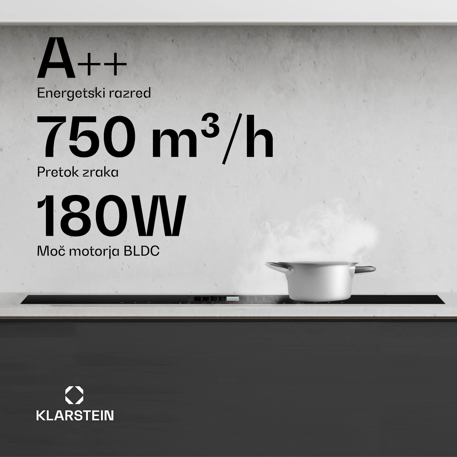 AirJet FlexPro Down Air System, Indukcijska kuhalna plošča + napa, Flexi zone, Booster 83 cm | AirJetFlexPro | Črna