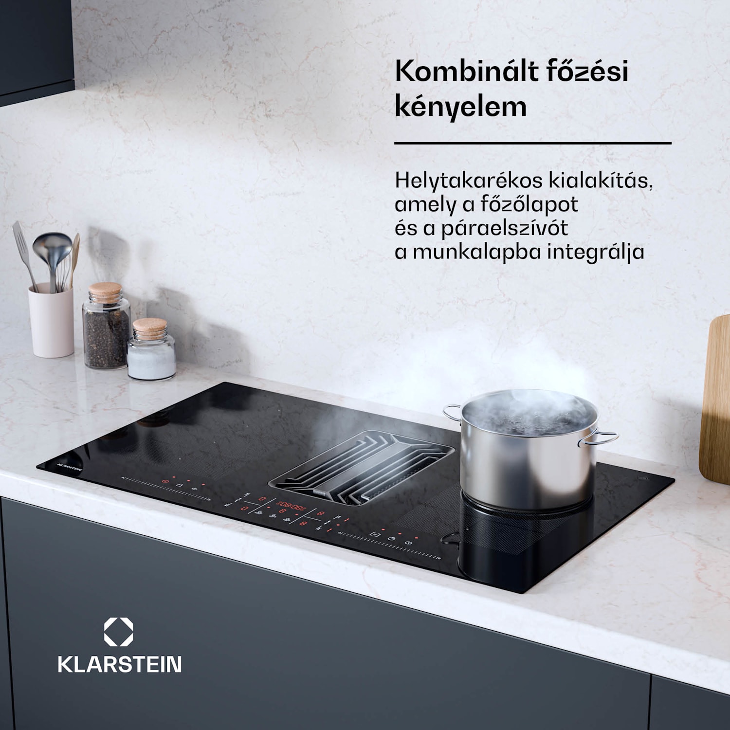 AirJet FlexPro Down Air System, Indukciós főzőlap + páraelszívó, Flexi zóna, Booster 90 cm | AirJetFlexPro | Fekete