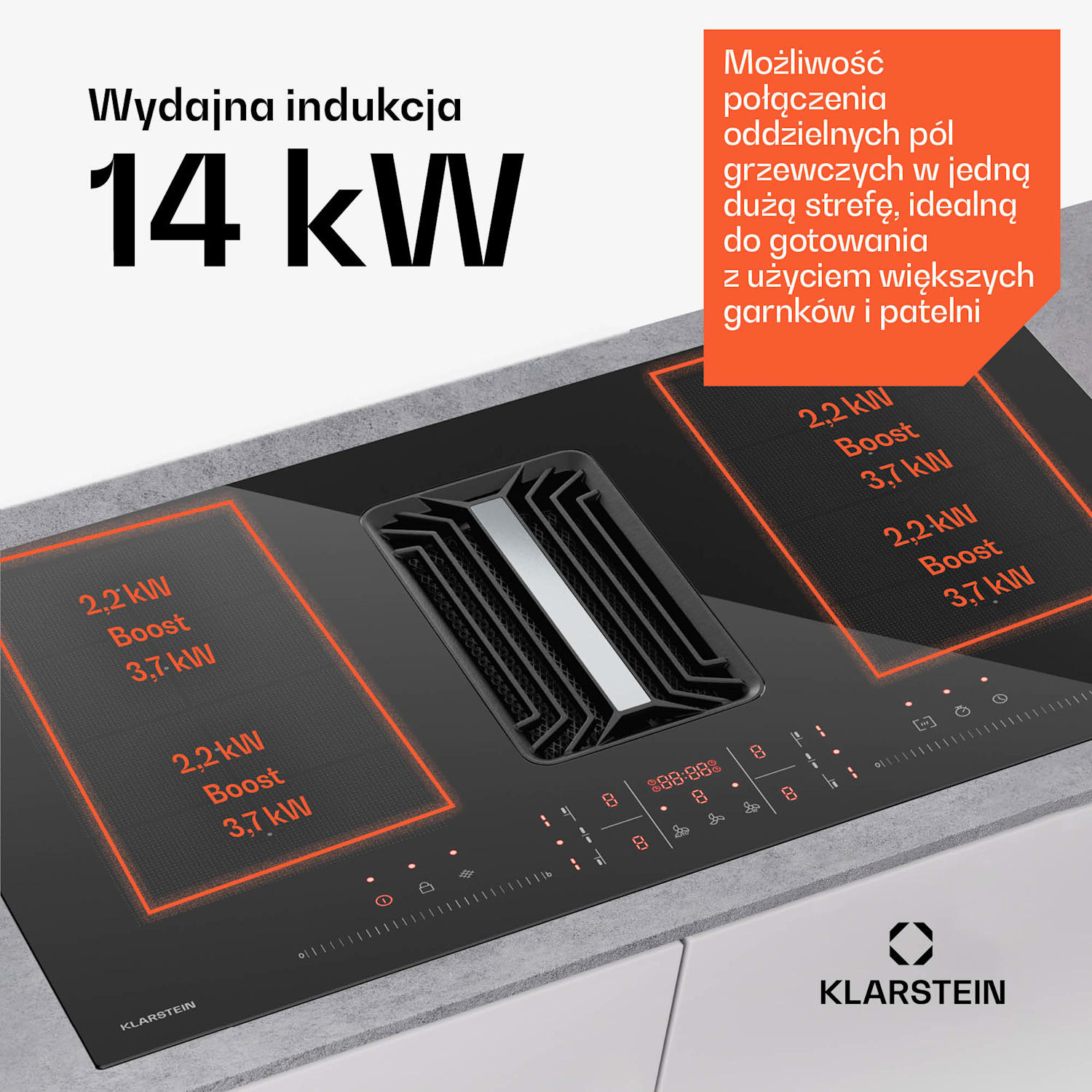 AirJet FlexPro system down air, płyta indukcyjna + wyciąg kuchenny, strefa flex, booster 90 cm | AirJetFlexPro | Czarny