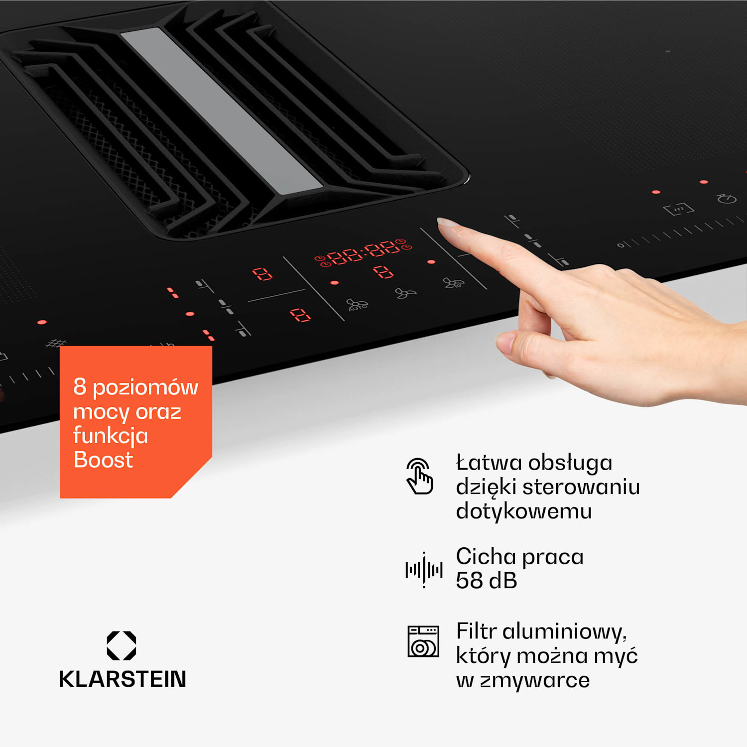 AirJet FlexPro system down air, płyta indukcyjna + wyciąg kuchenny, strefa flex, booster 90 cm | AirJetFlexPro | Czarny