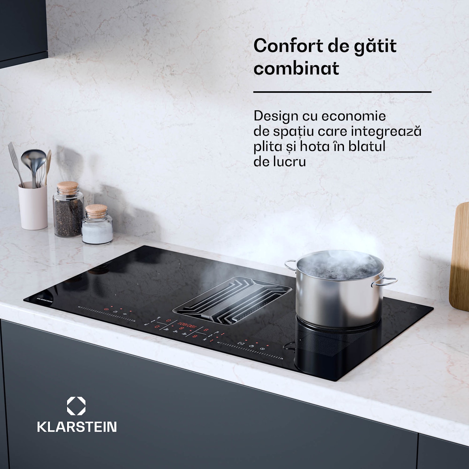 Sistem de aer jos AirJet FlexPro, Plită cu inducție + hotă, Flexi zone, Booster 90 cm | AirJetFlexPro | Negru