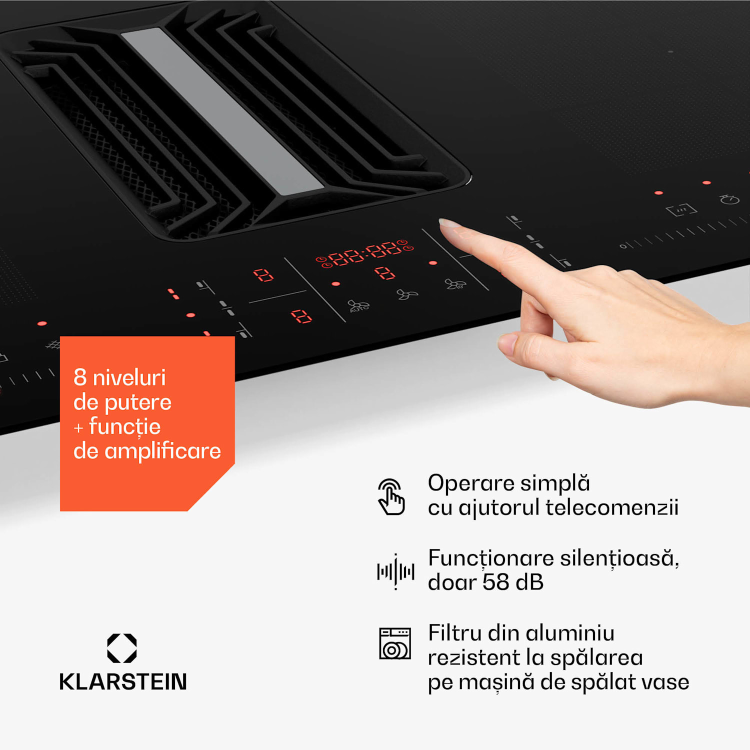 Sistem de aer jos AirJet FlexPro, Plită cu inducție + hotă, Flexi zone, Booster 90 cm | AirJetFlexPro | Negru