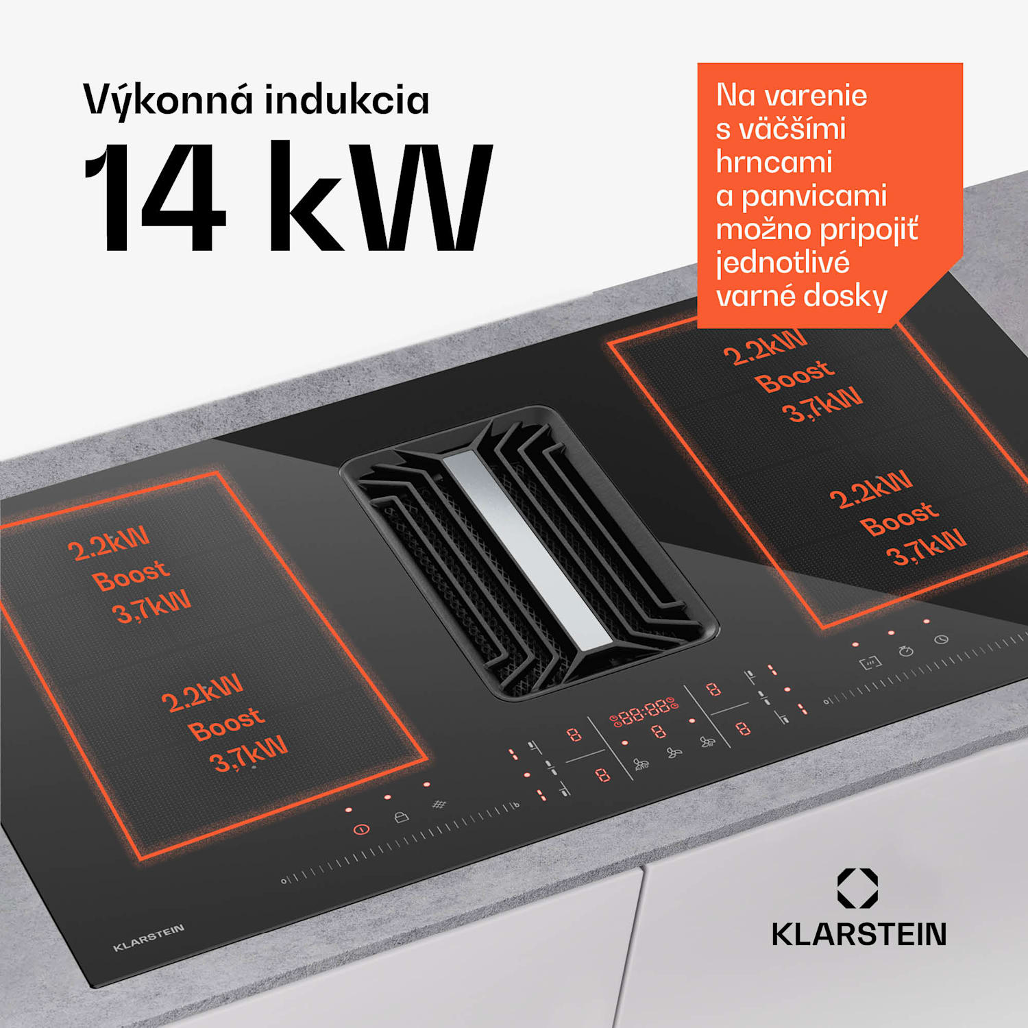 AirJet FlexPro Down Air System, Indukčná doska + digestor, Flexi zóna, Booster 90 cm | AirJetFlexPro | Čierna