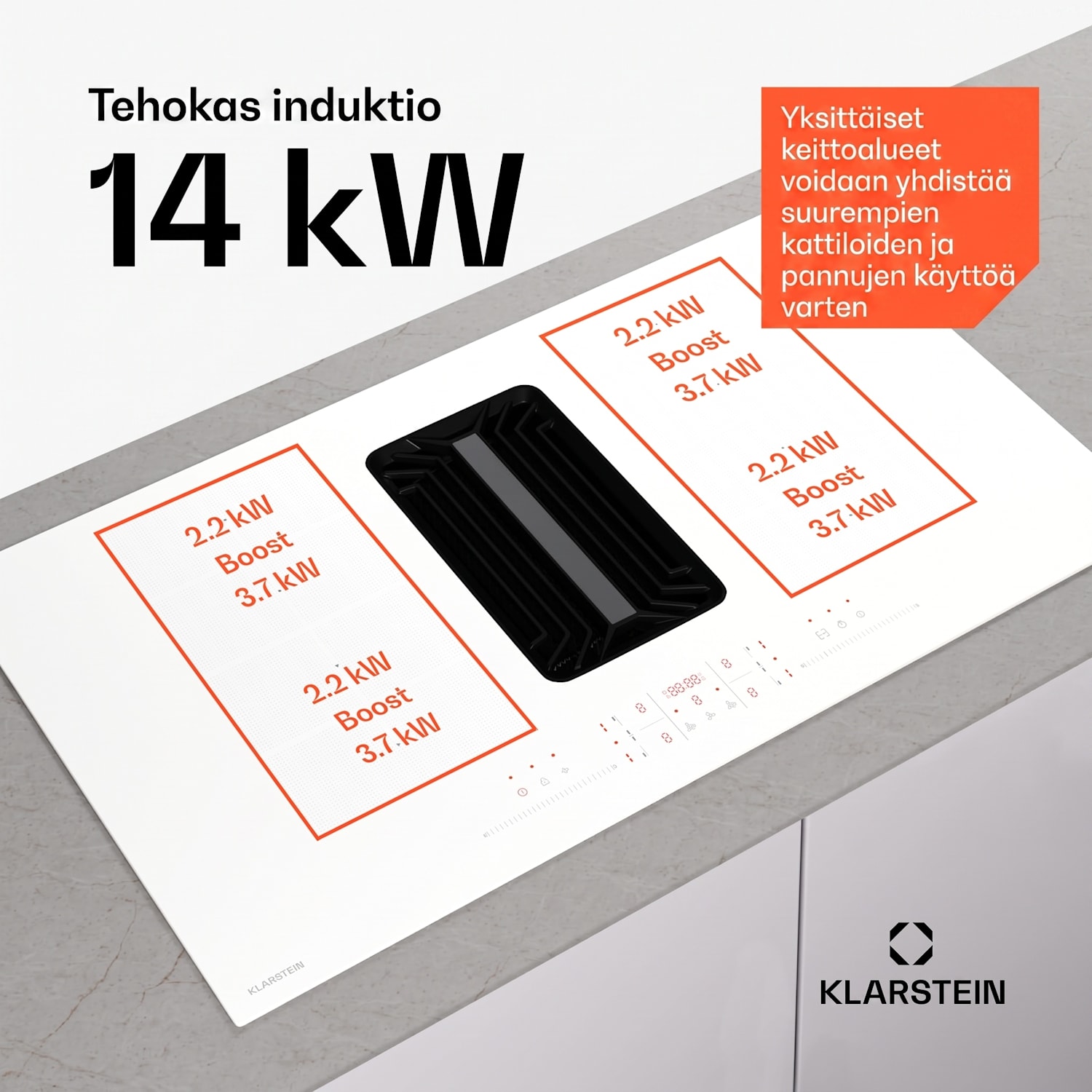 AirJet FlexPro Down Air System | induktioliesi + liesituuletin | joustovyöhyke | tehostus 90 cm | AirJetFlexPro | Valkoinen