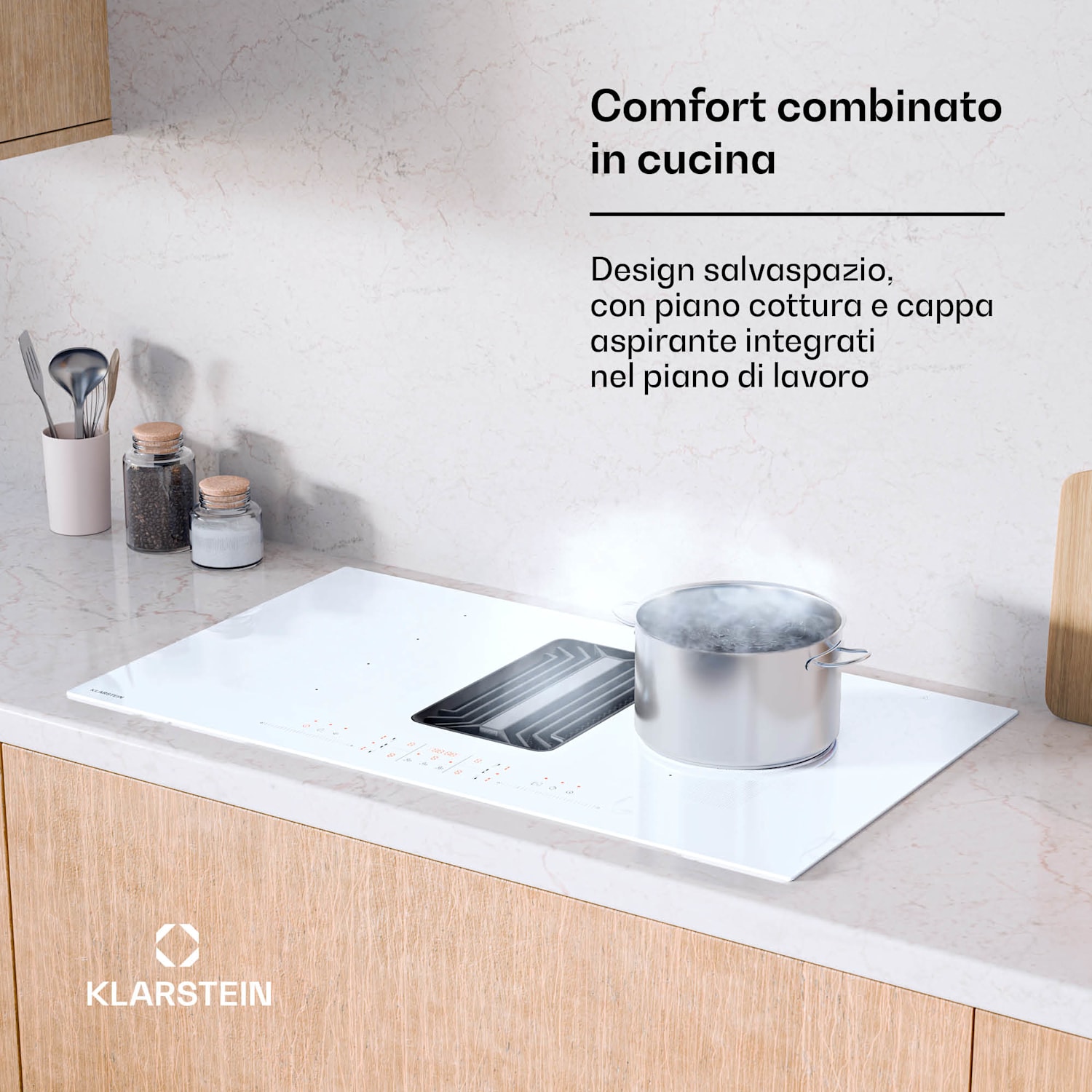 AirJet FlexPro Down Air System | Piano cottura a induzione + cappa aspirante | Zona flex | Booster 90 cm | AirJetFlexPro | Bianco