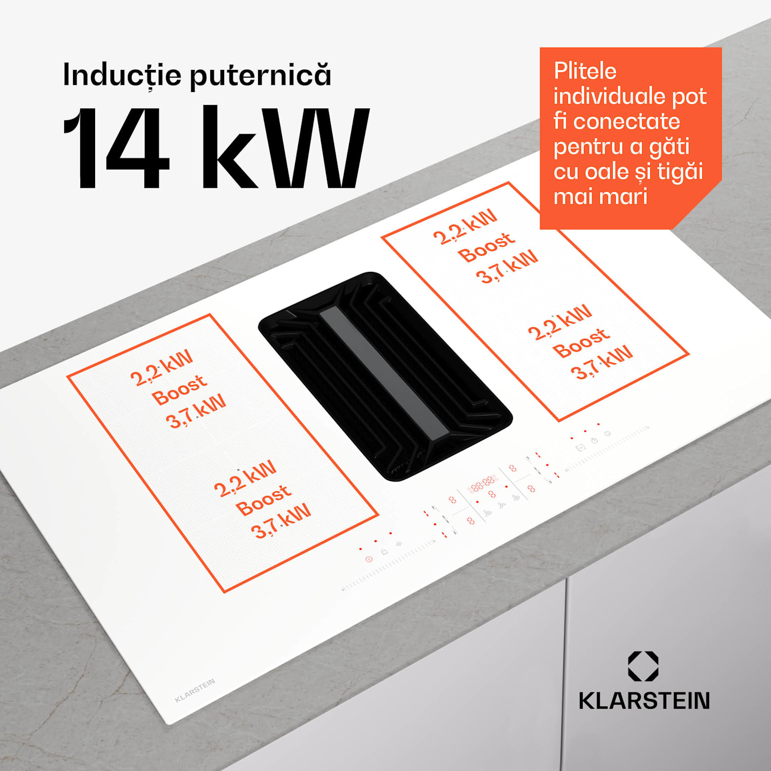 Sistem de aer jos AirJet FlexPro, Plită cu inducție + hotă, Flexi zone, Booster 90 cm | AirJetFlexPro | Alb