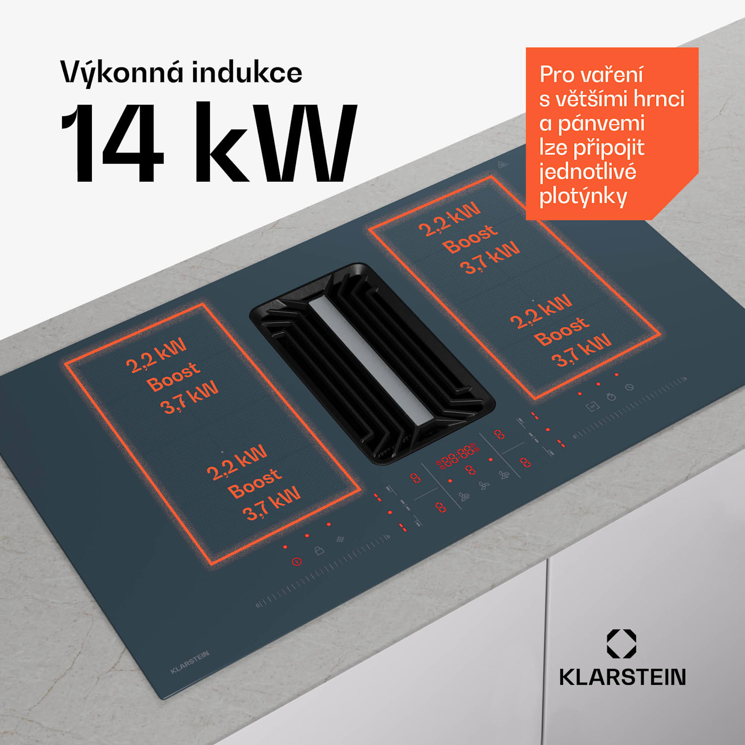 AirJet FlexPro Down Air System, Indukční varná deska + digestoř, Flexi zóna, Booster 90 cm | AirJetFlexPro | Antracit