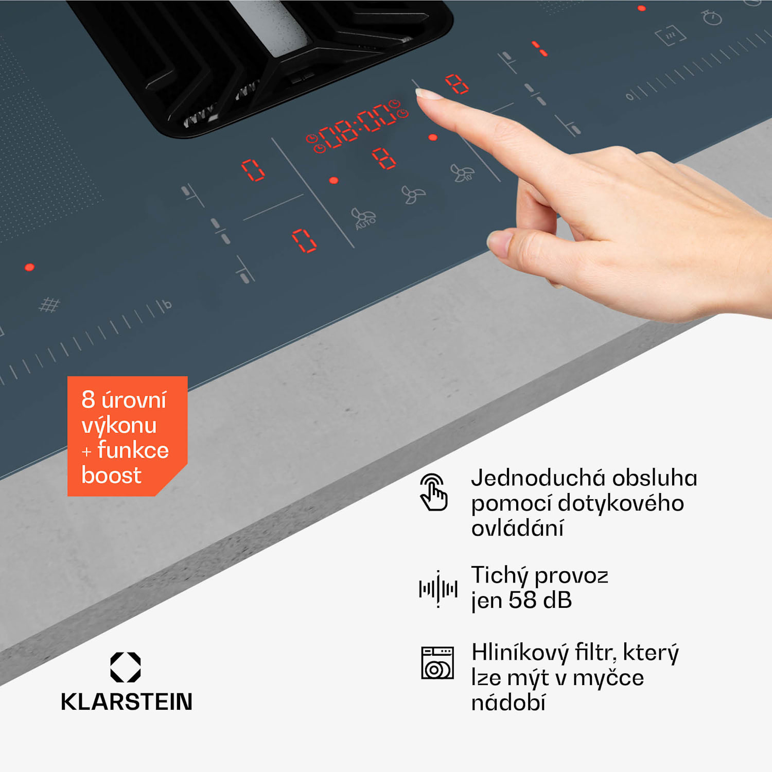 AirJet FlexPro Down Air System, Indukční varná deska + digestoř, Flexi zóna, Booster 90 cm | AirJetFlexPro | Antracit