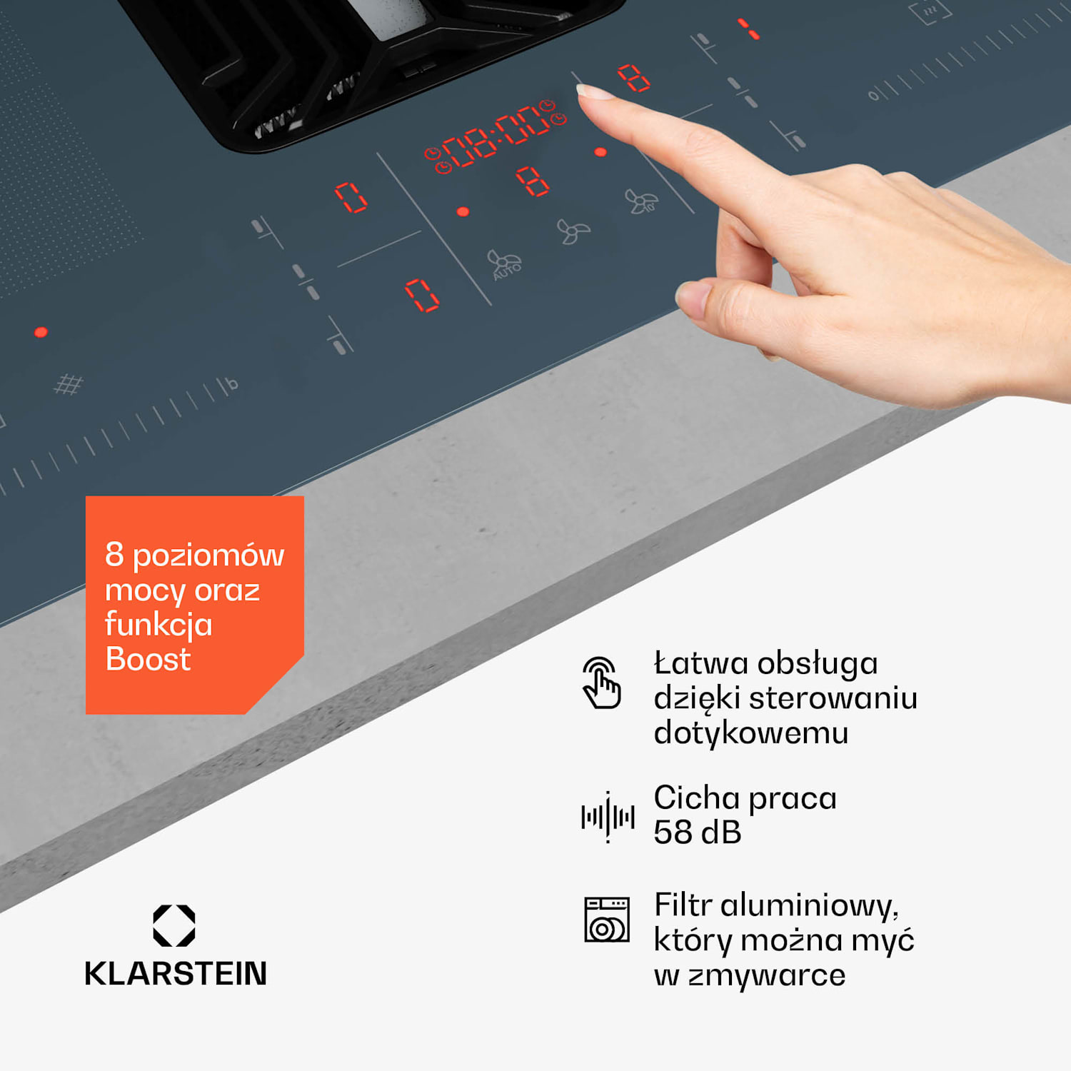 AirJet FlexPro płyta indukcyjna z wbudowanym okapem, płyta indukcyjna + okap, Down Air System, strefa Flexi, Booster 90 cm | AirJetFlexPro | Antracyt