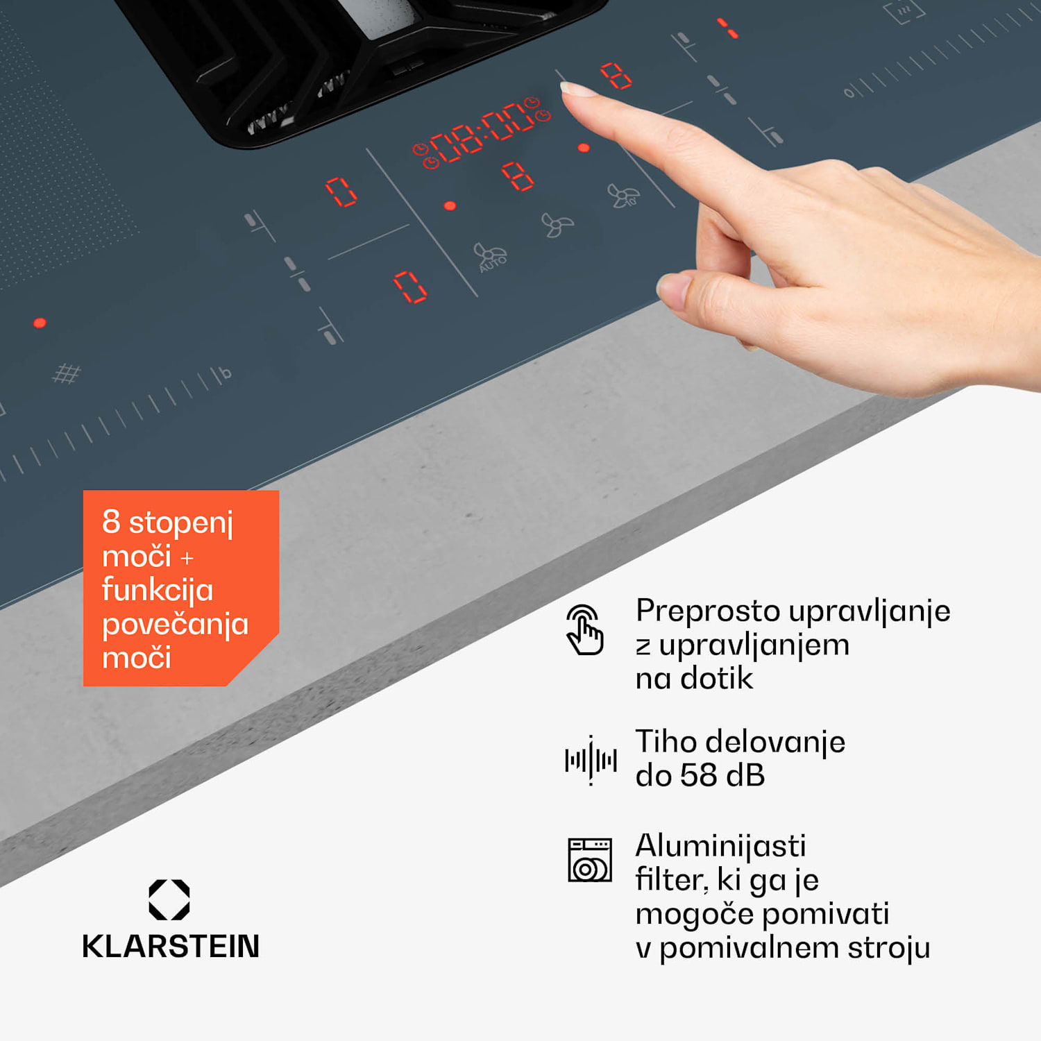 AirJet FlexPro Down Air System, Indukcijska kuhalna plošča + napa, Flexi zone, Booster 90 cm | AirJetFlexPro | Antracit