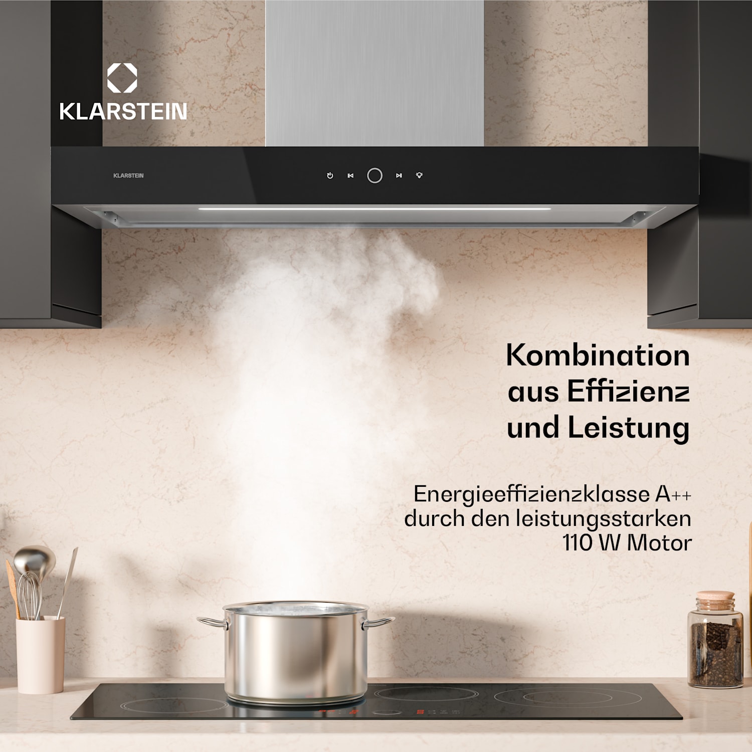 SmartEdge Dunstabzugshaube | WiFi | leise | leistungsstark | LED | 550 m³/h | EEK A+ 90 cm | Edelstahl