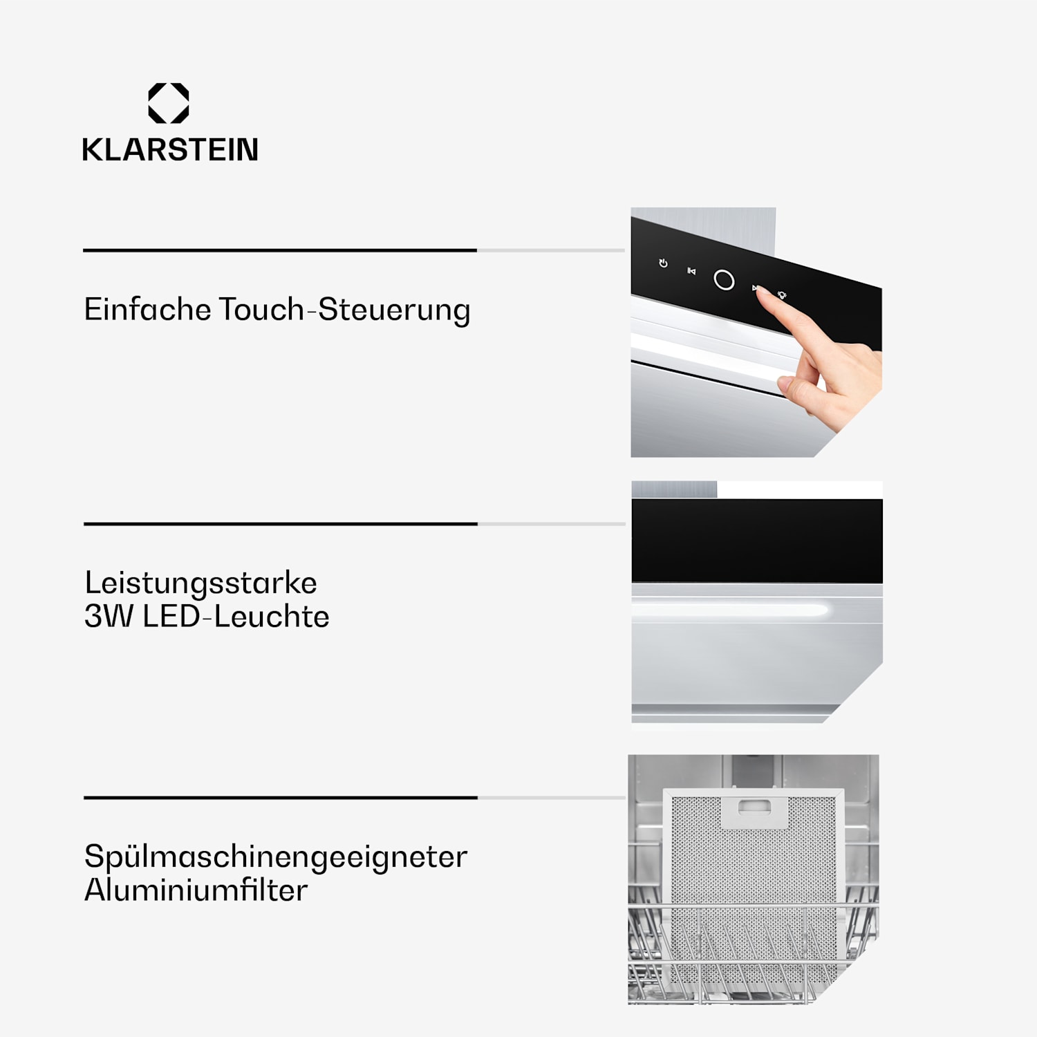 SmartEdge Dunstabzugshaube | WiFi | leise | leistungsstark | LED | 550 m³/h | EEK A+ 90 cm | Edelstahl
