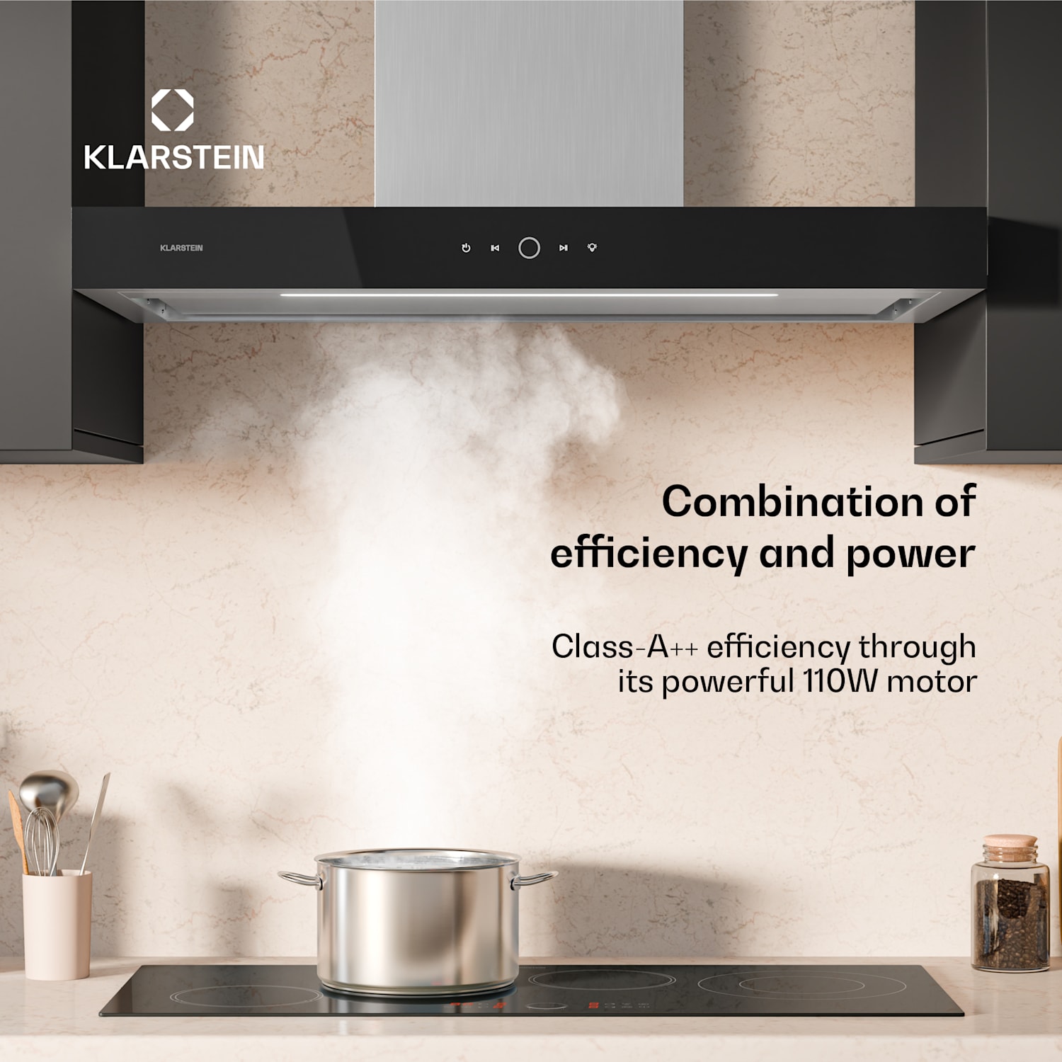 SmartEdge afzuigkap | WiFi | stil | krachtig | LED | 550 m³/u | EEK A+ 90 cm | Roestvrij Staal