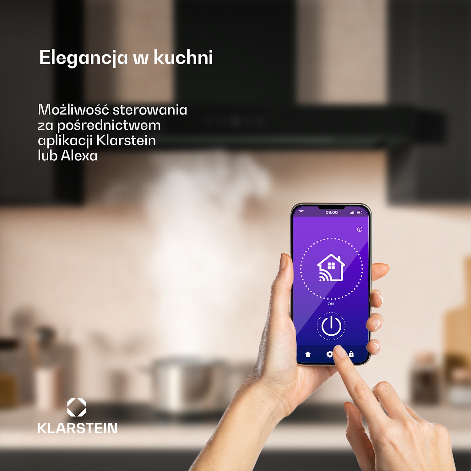 SmartEdge okap kuchenny, Wi-Fi, cichy, wydajny, LED, 550 m³/h, klasa energetyczna A+ 90 cm | Czarny