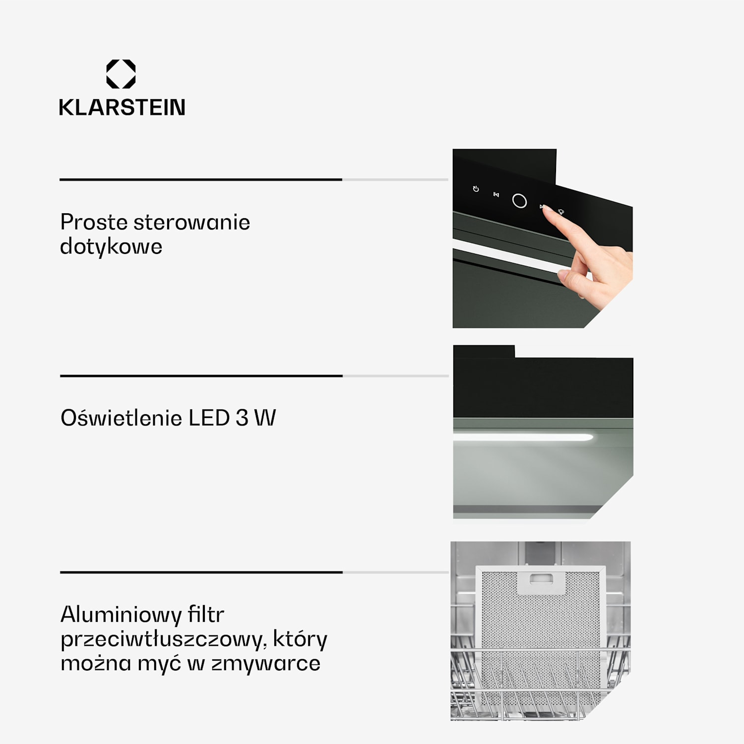 SmartEdge okap kuchenny, Wi-Fi, cichy, wydajny, LED, 550 m³/h, klasa energetyczna A+ 90 cm | Czarny
