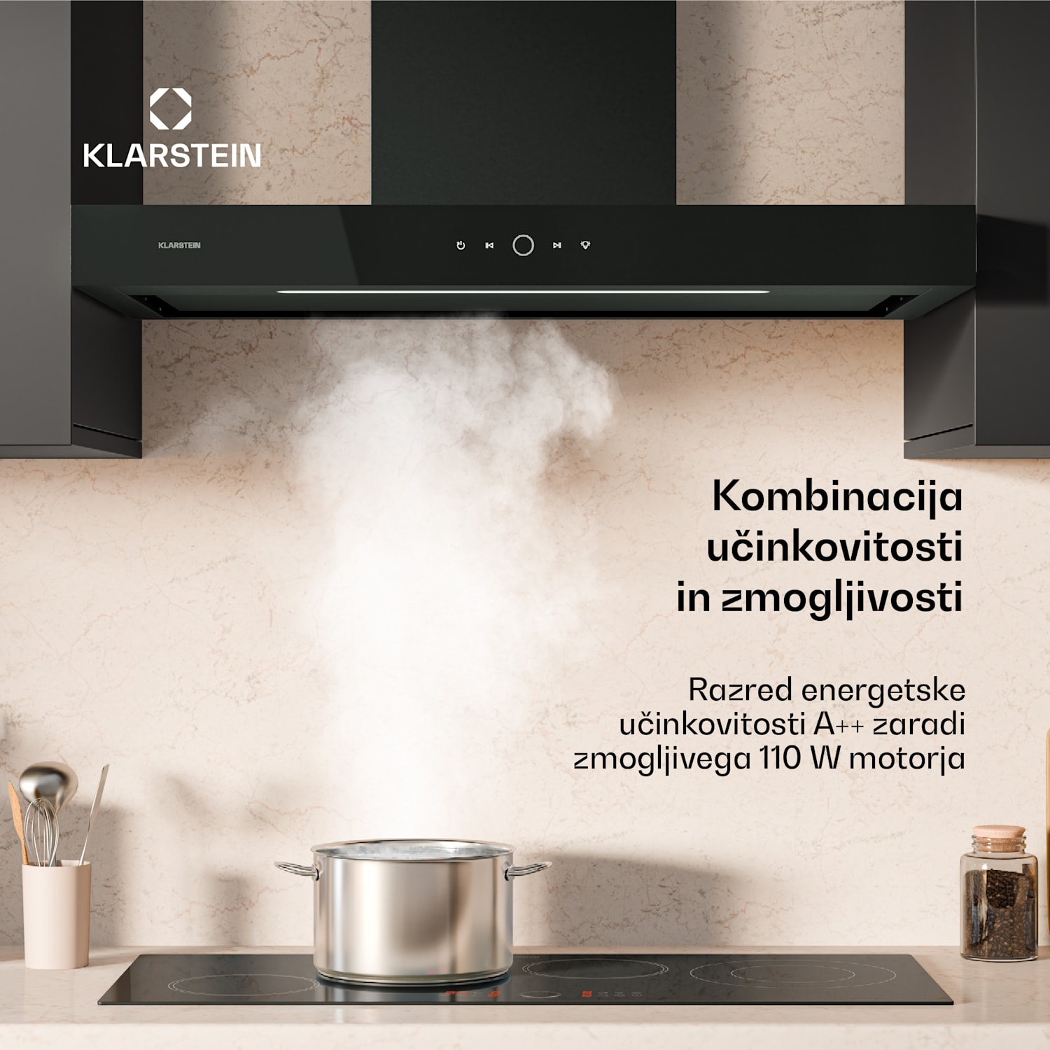 SmartEdge kuhinjska napa, WiFi, Tiha, Zmogljiva, LED, 550 m³/h, EEK A+ 