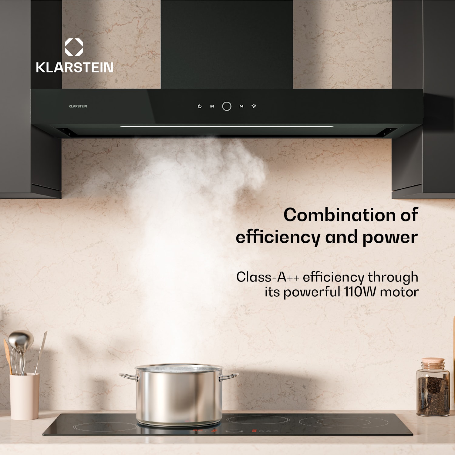 SmartEdge-liesituuletin | WiFi | hiljainen | tehokas | LED | 550 m³/h | energialuokka A+ 90 cm | Musta