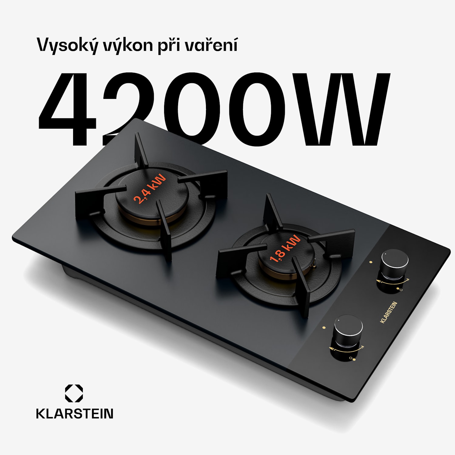 Plynová varná deska Goldflame Nano, 2 mosazné hořáky, Nano povlak, LPG/zemní plyn 30 cm | Sklo | Černá