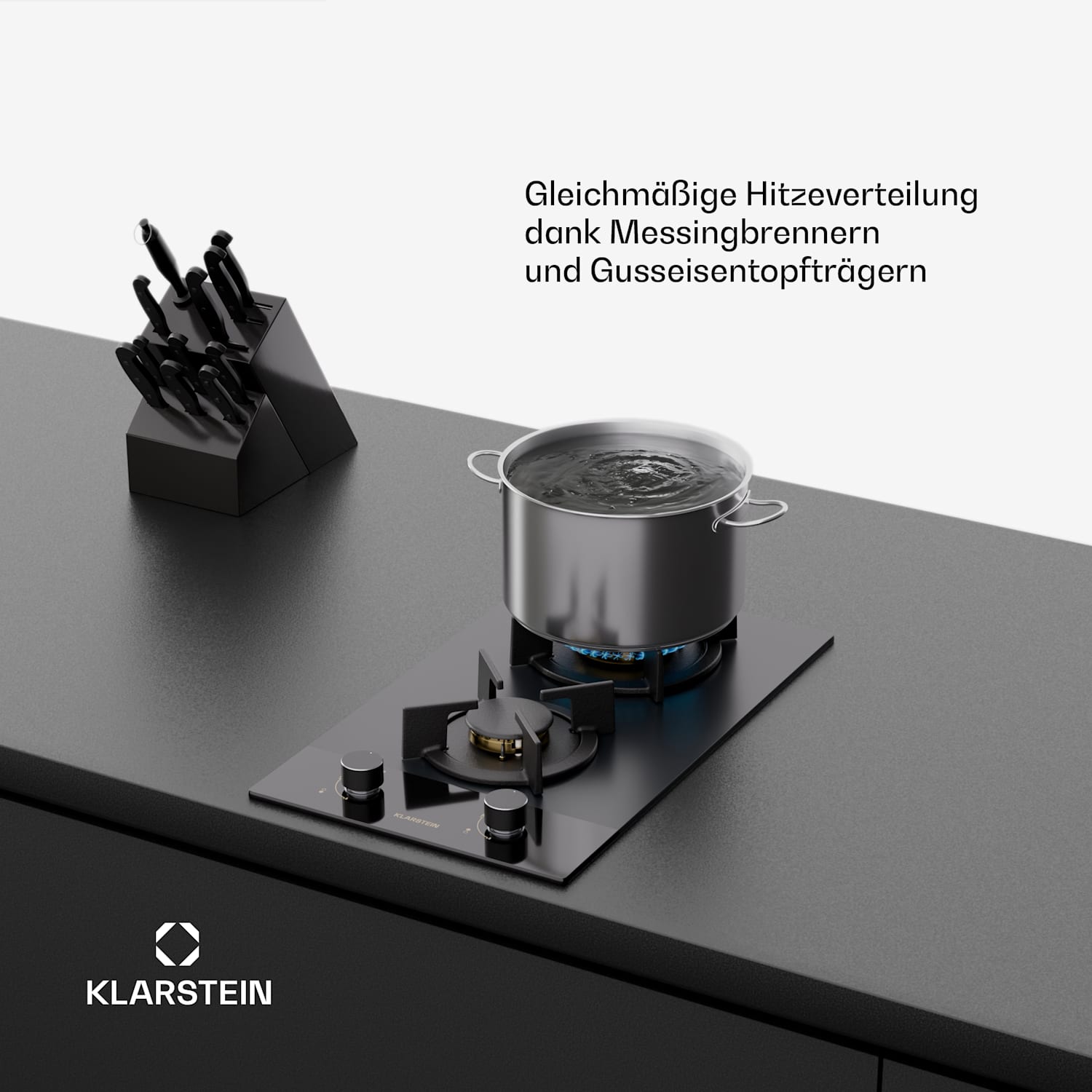 Goldflame Nano Gaskochfeld | 2 Messingbrenner | Nano-Beschichtung | LPG/Erdgas 30 cm | Glas | Schwarz