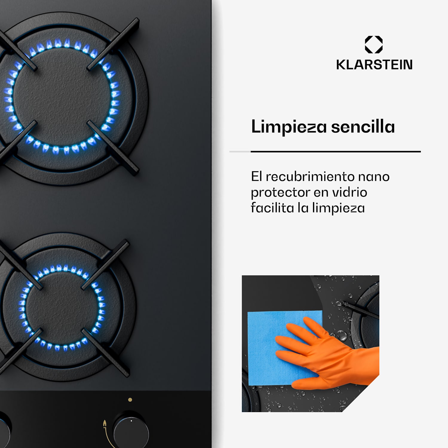 Goldflame Nano Placa de gas | 2 quemadores de latón | Nanorevestimiento | GLP/gas natural 30 cm | Cristal | Negro