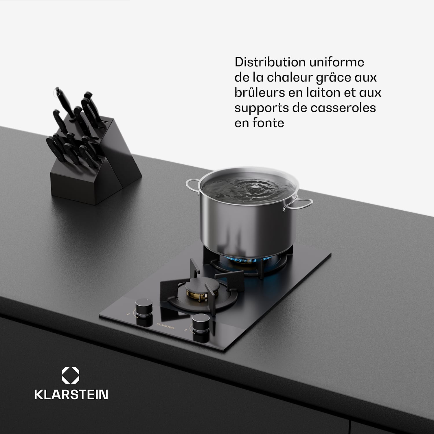 Goldflame Nano-gaskookplaat | 2 messingbranders | nanocoating | LPG/aardgas 30 cm | Glas | Zwart