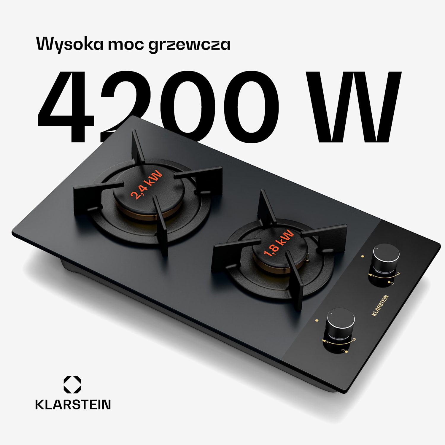 Goldflame Nano płyta gazowa, 2 mosiężne palniki, nanopowłoka, LPG/gaz ziemny 30 cm | Szkło | Czarny