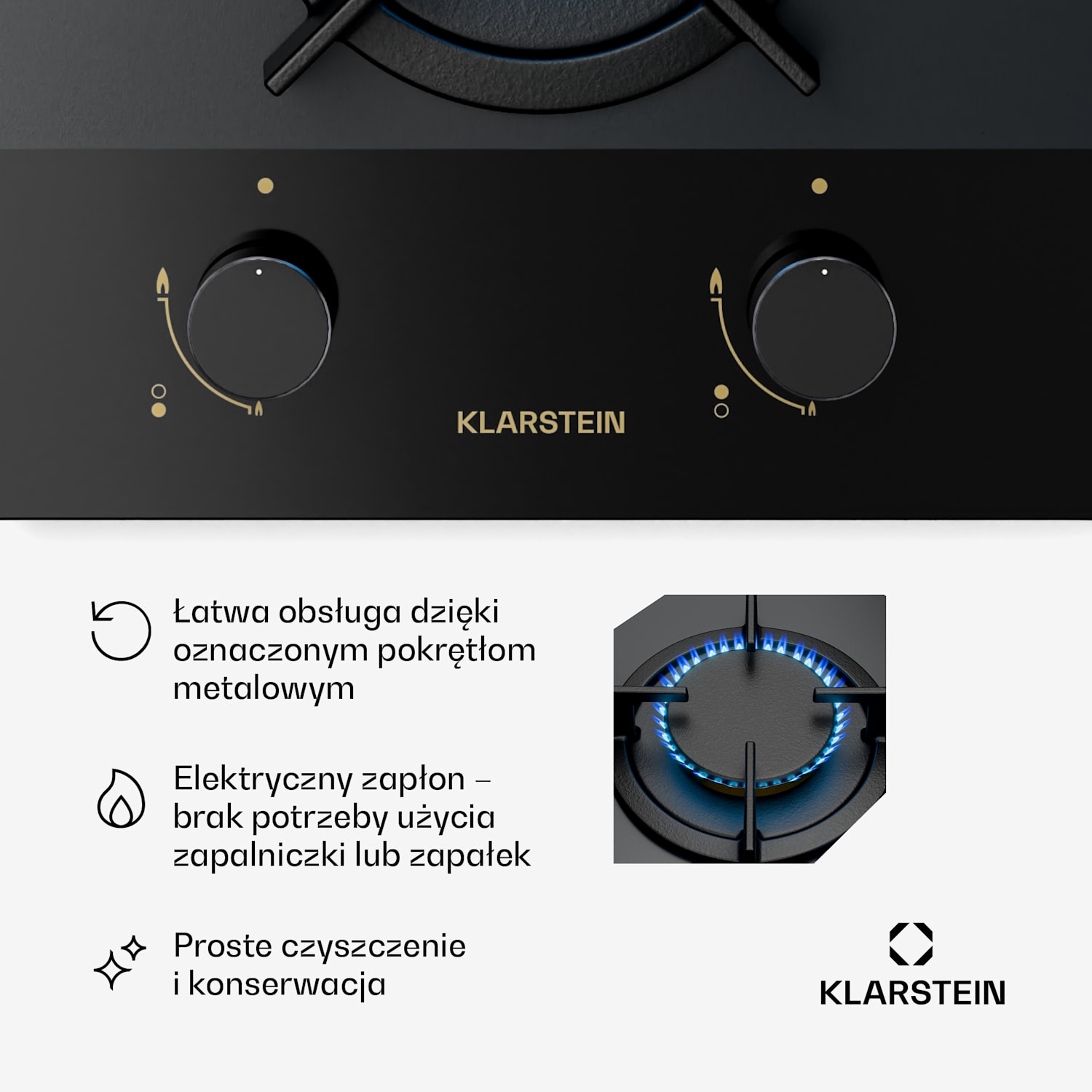 Goldflame Nano płyta gazowa, 2 mosiężne palniki, nanopowłoka, LPG/gaz ziemny 30 cm | Szkło | Czarny