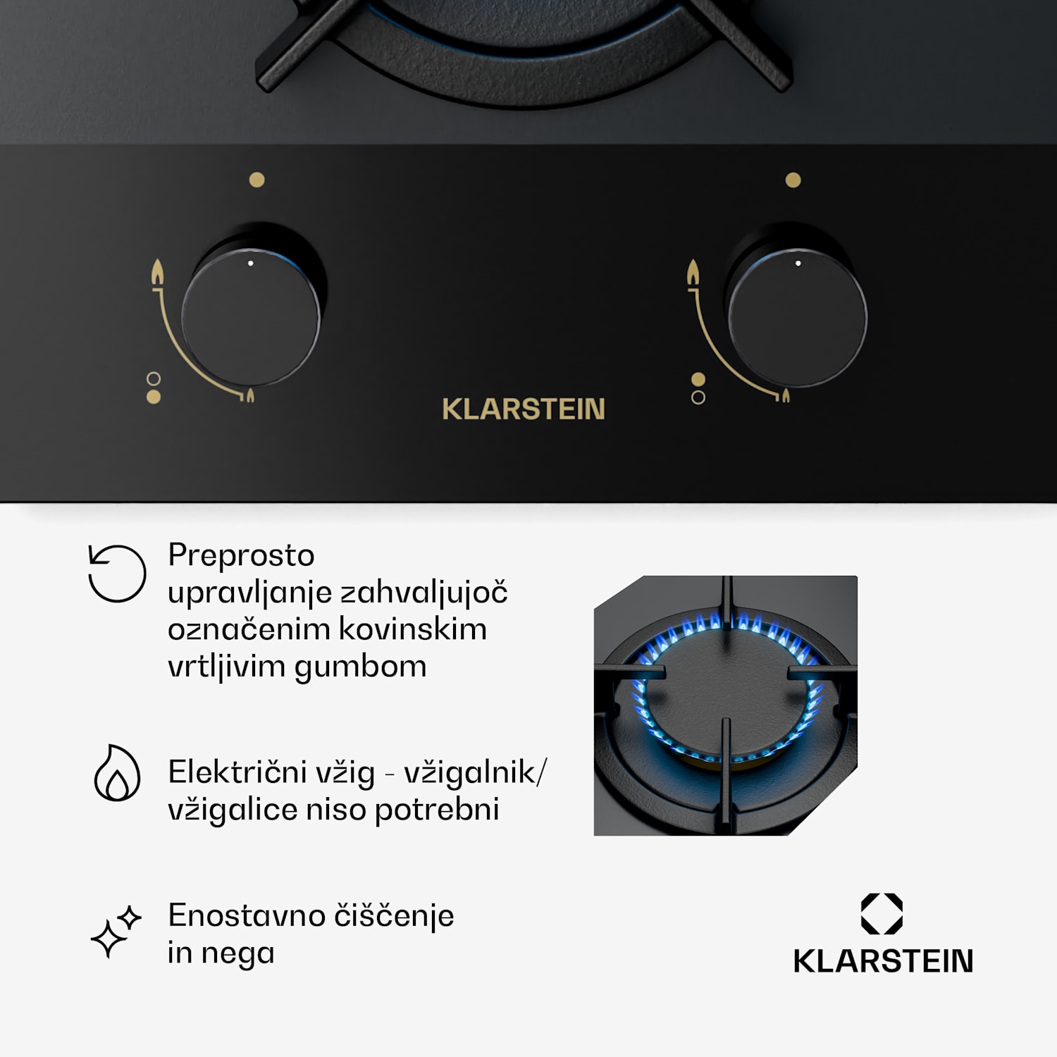 Goldflame Nano plinska kuhalna plošča, 2 medeninasta gorilnika, Nano premaz, LPG/zemeljski plin 30 cm | Steklo | Črna