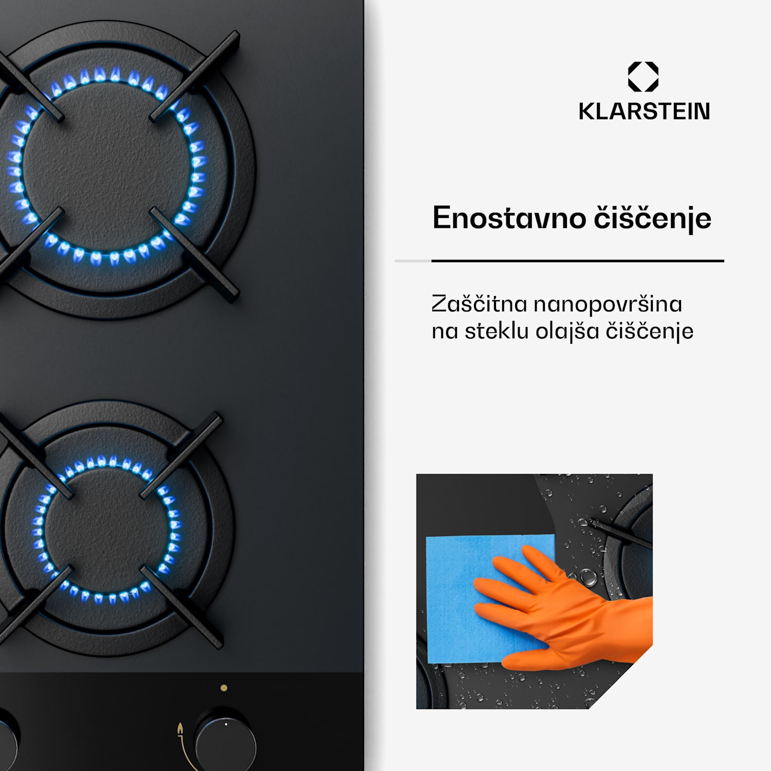 Goldflame Nano plinska kuhalna plošča, 2 medeninasta gorilnika, Nano premaz, LPG/zemeljski plin 30 cm | Steklo | Črna