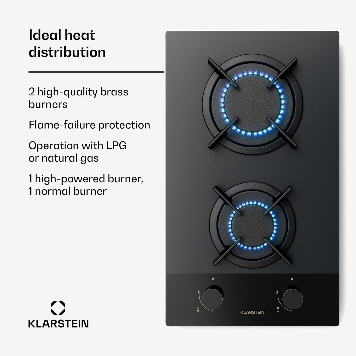 Goldflame Nano -kaasuliesitaso | 2 messinkipoltinta | nanopinnoite | nestekaasu/maakaasu 30 cm | Lasi | Musta