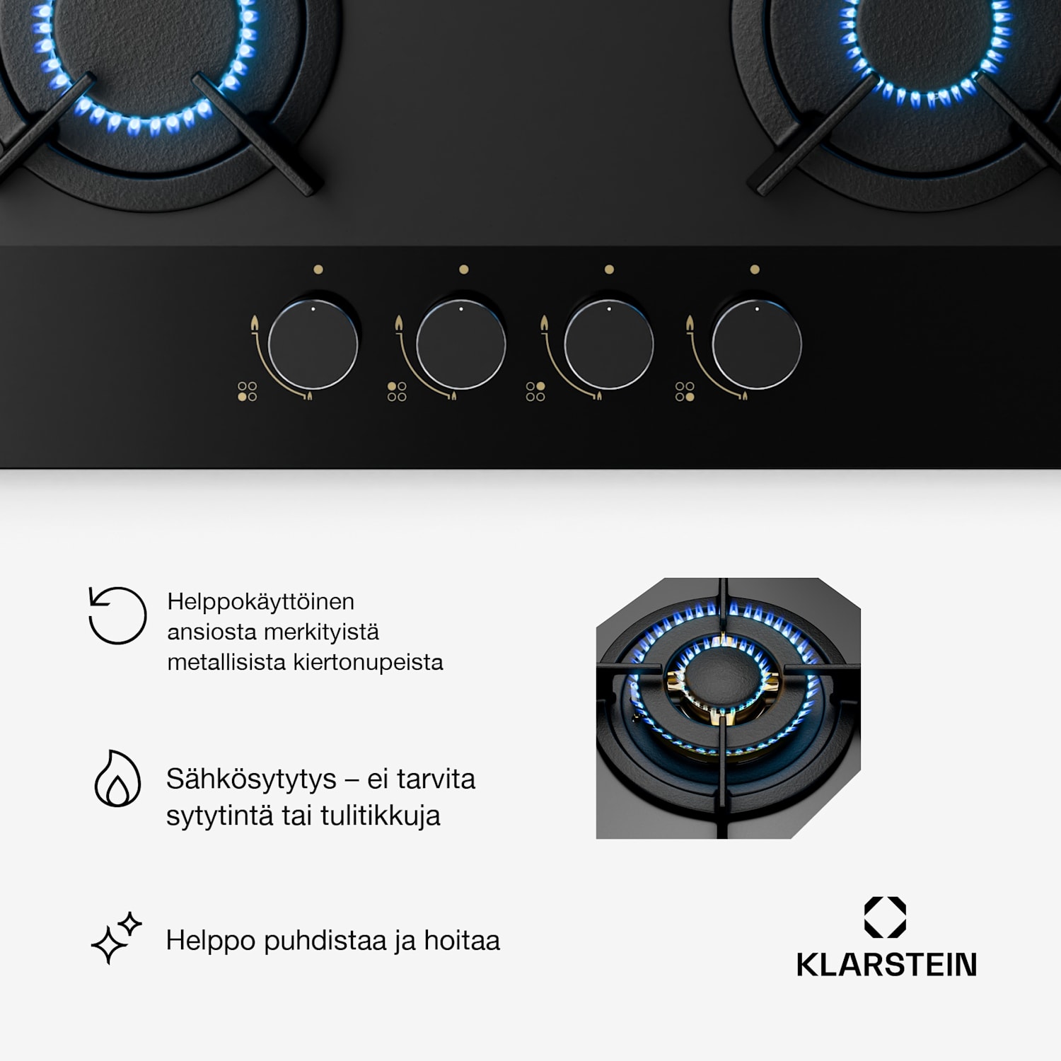Goldflame Nano -kaasuliesitaso | 4 messinkipoltinta | 8 kW | nanopinnoite | nestekaasu/maakaasu 60 cm | Lasi | Musta