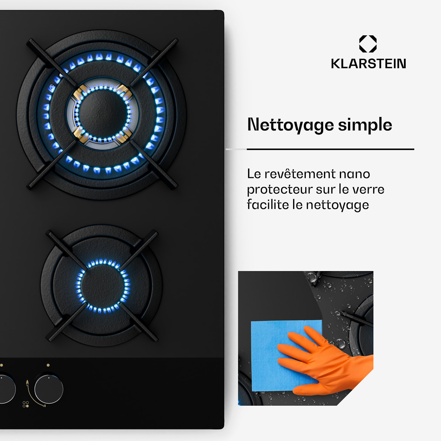 Goldflame Nano-gaskookplaat | 4 messingbranders | 8 kW | nanocoating | LPG/aardgas 60 cm | Glas | Zwart