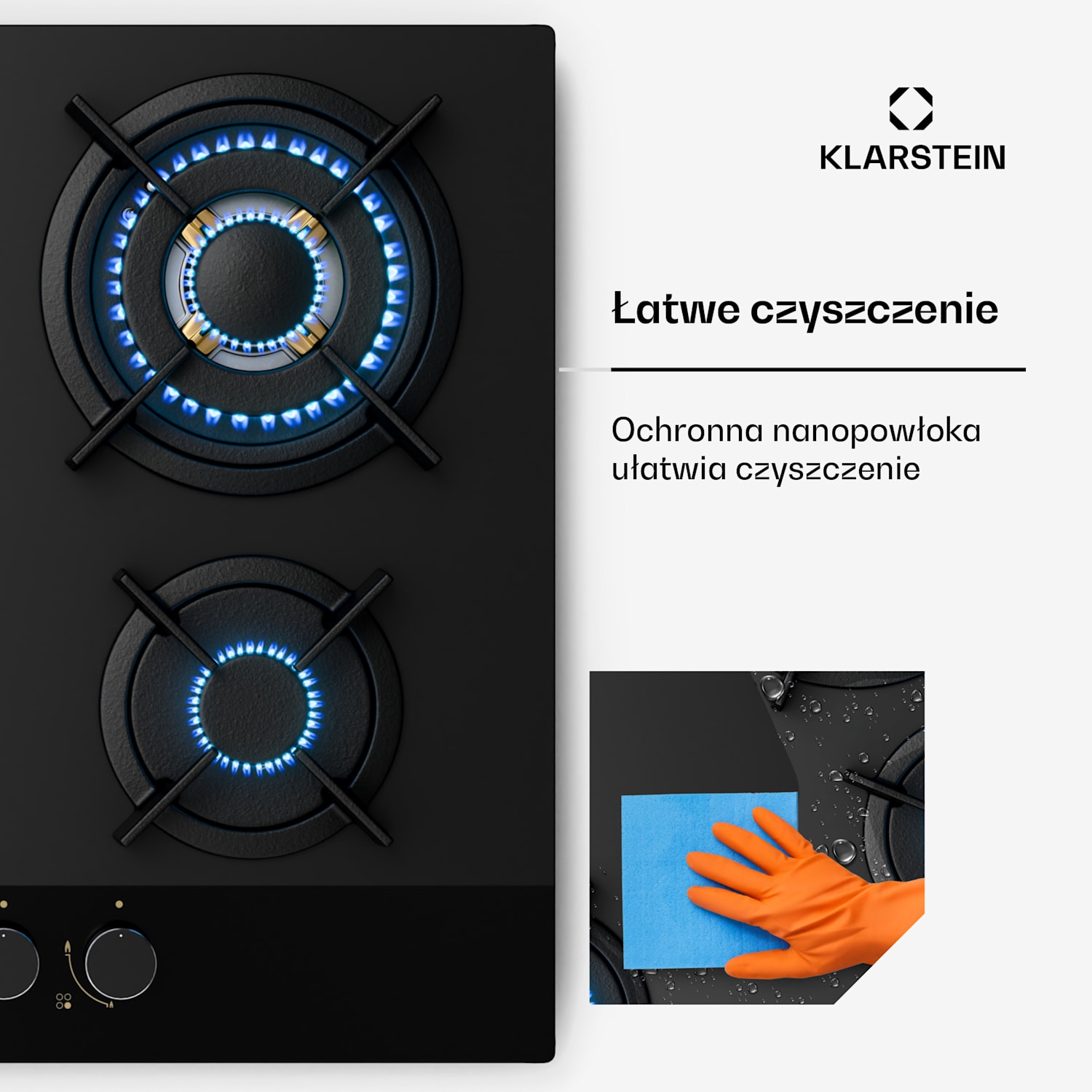 Goldflame Nano płyta gazowa, 4 mosiężne palniki, nanopowłoka, LPG/gaz ziemny 60 cm | Szkło | Czarny