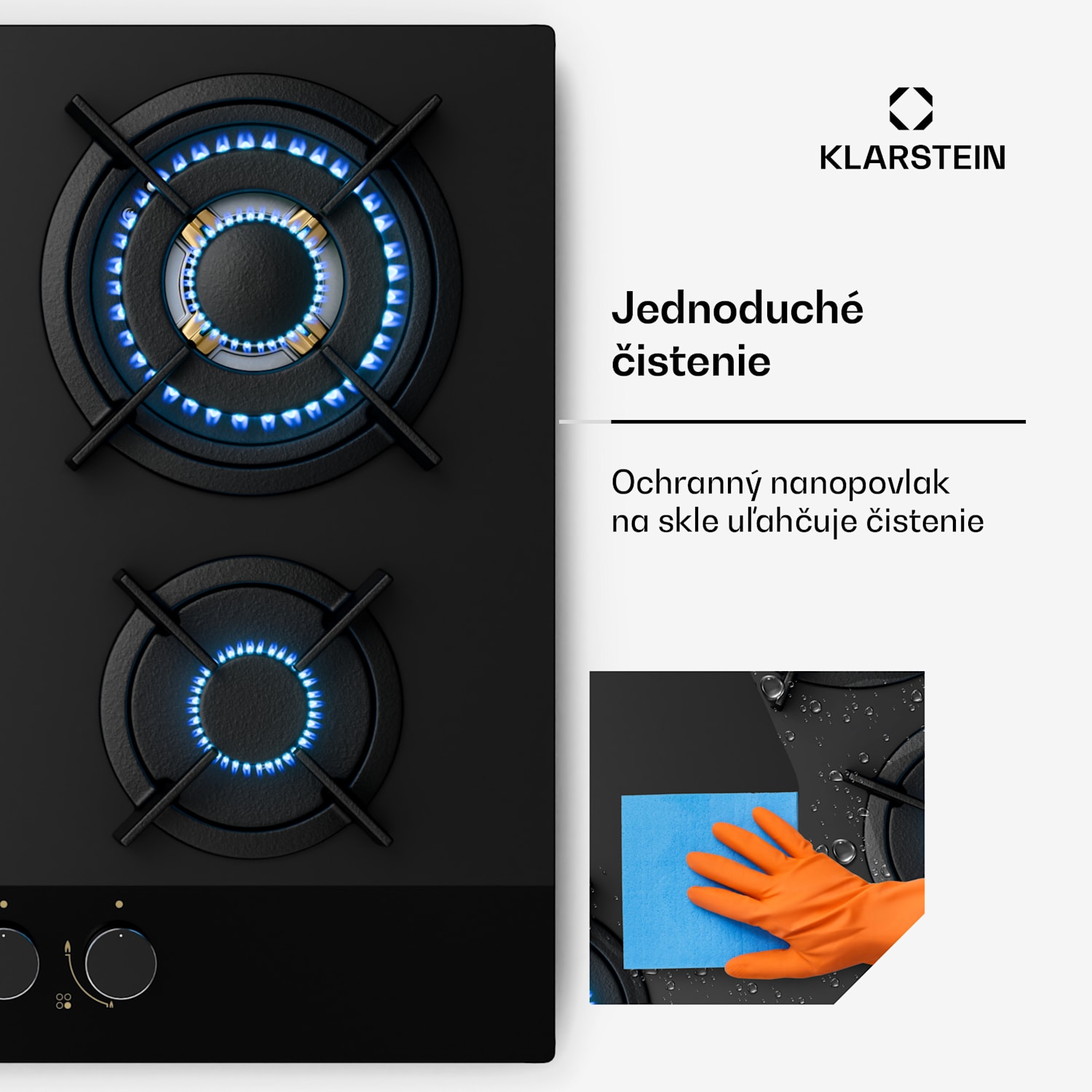 Goldflame Nano plynová varná doska, 4 mosadzné horáky, Nano povlak, LPG/zemný plyn 60 cm | Sklo | Čierna