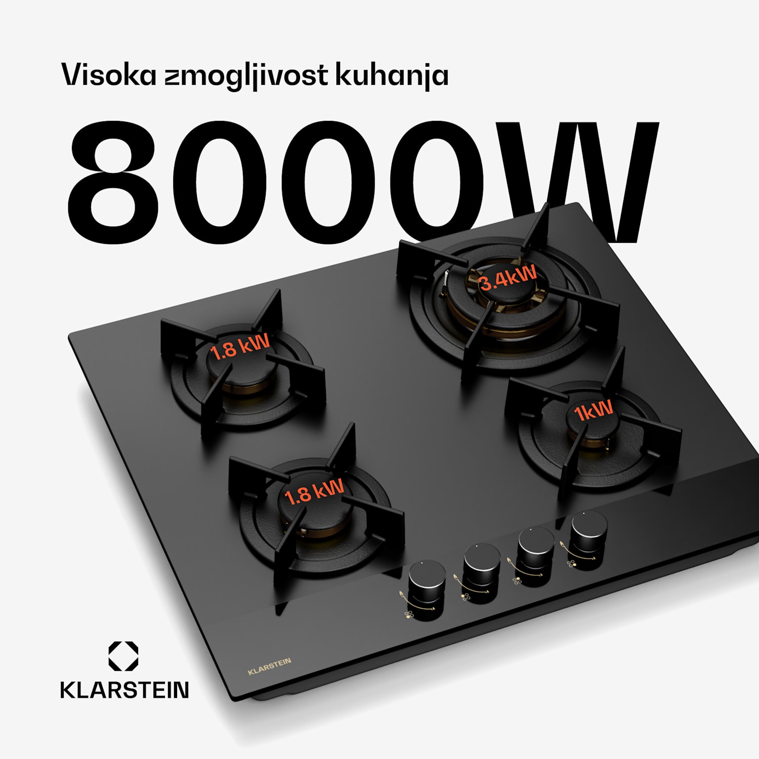 Goldflame Nano plinska kuhalna plošča, 4 medeninasti gorilniki, Nano premaz, LPG/zemeljski plin 60 cm | Steklo | Črna