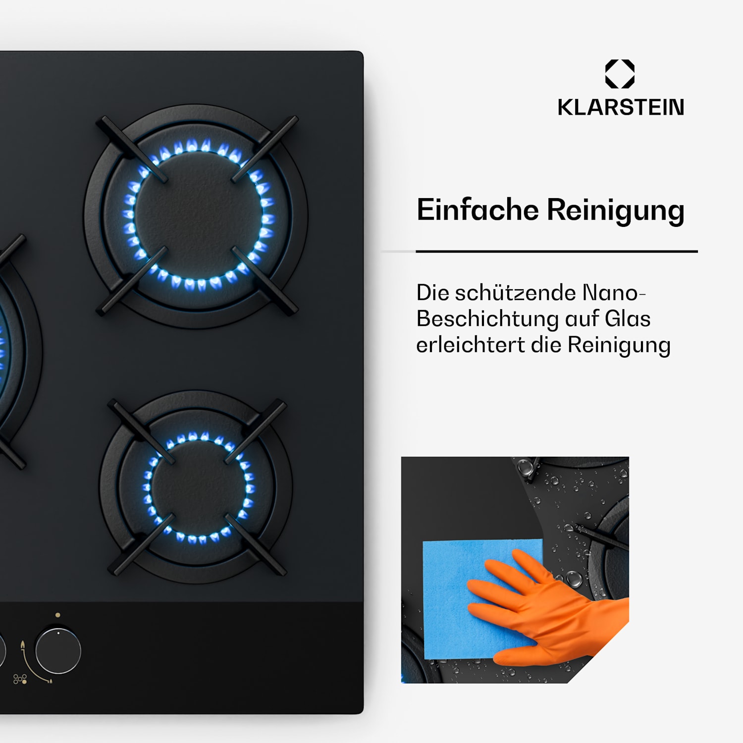 Goldflame Nano Gaskochfeld | 5 Messingbrenner | 8 kW | Nano-Beschichtung | LPG/Erdgas 70 cm | Glas | Schwarz