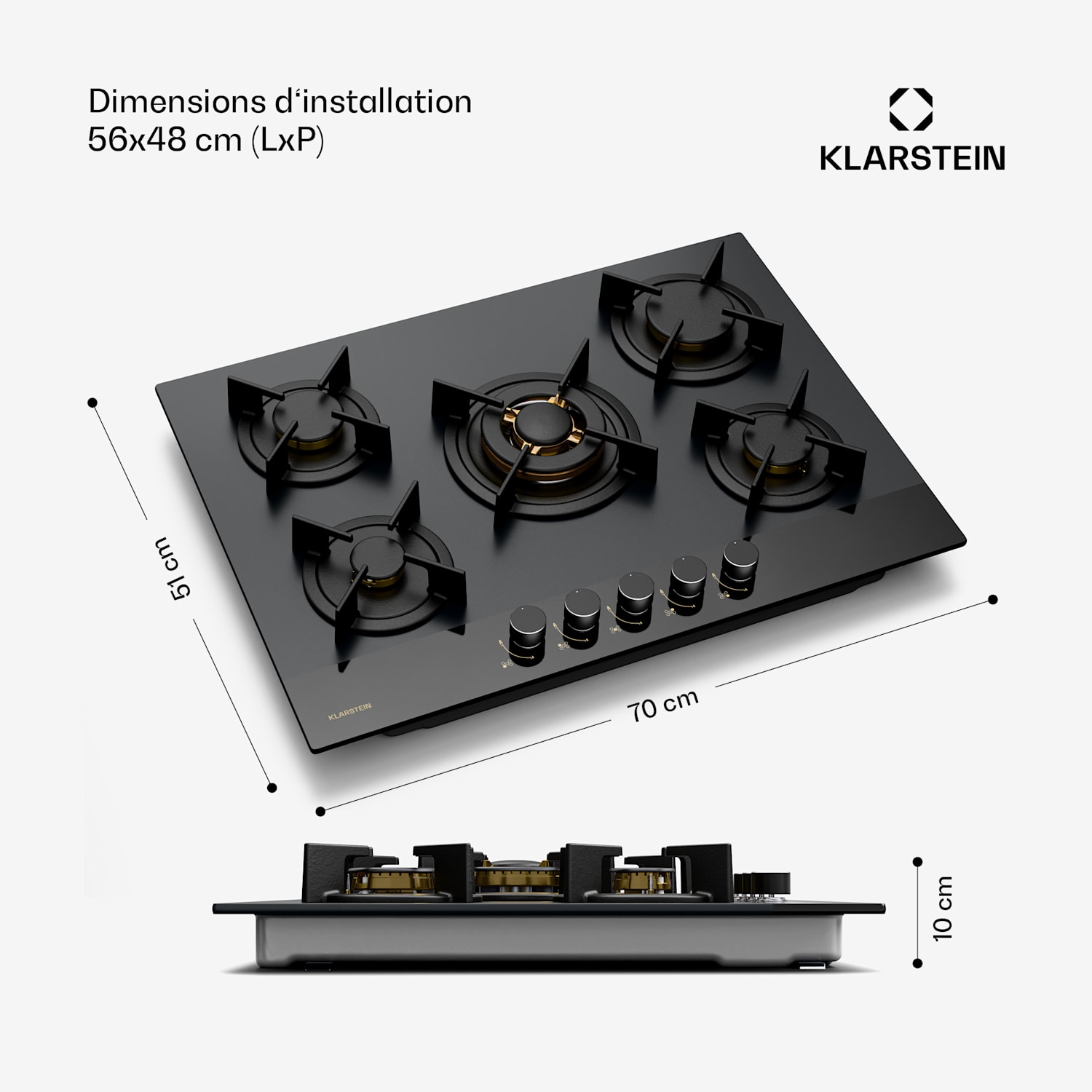 Goldflame Nano-gaskookplaat | 5 messingbranders | 8 kW | nanocoating | LPG/aardgas 