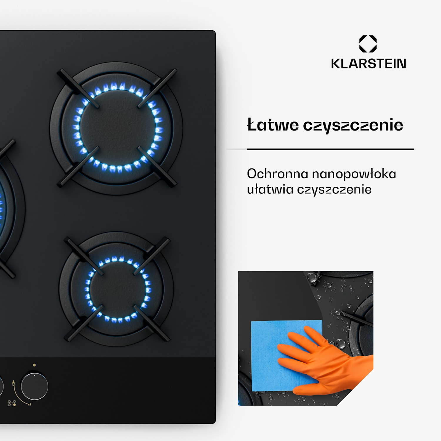 Goldflame Nano płyta gazowa, 5 mosiężnych palników, nanopowłoka, LPG/gaz ziemny 70 cm | Szkło | Czarny