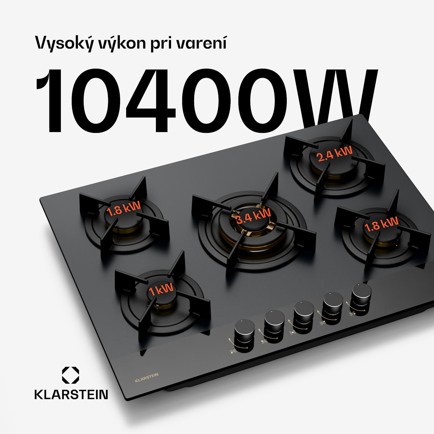 Goldflame Nano plynová varná doska, 5 mosadzných horákov, Nano povlak, LPG/zemný plyn 70 cm | Sklo | Čierna