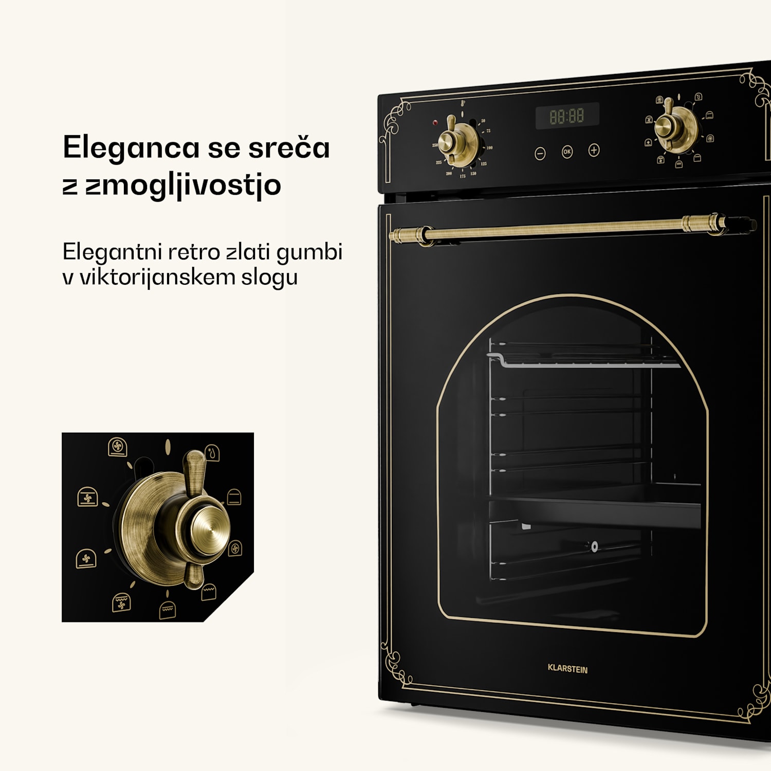 Victoria vgradna pečica 45 cm 49 l črna 