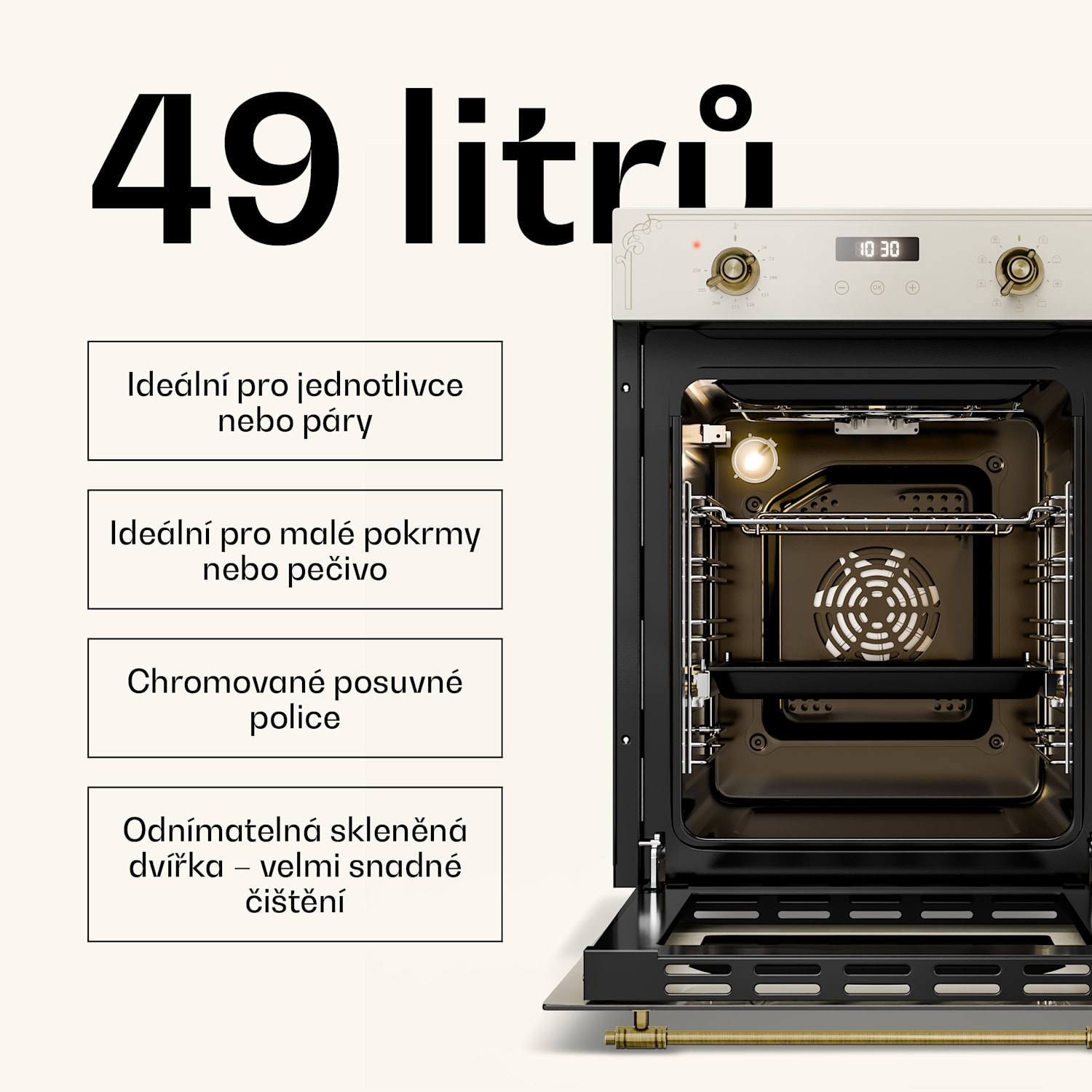 Victoria vestavná trouba 45 cm 49 l krémová 