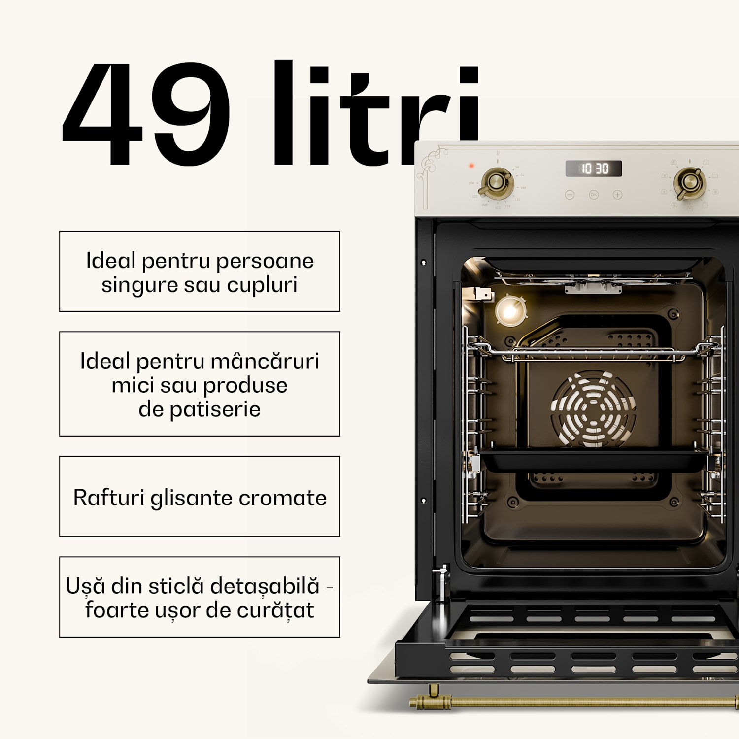 Victoria cuptor încorporabil 45 cm 49 l crem 