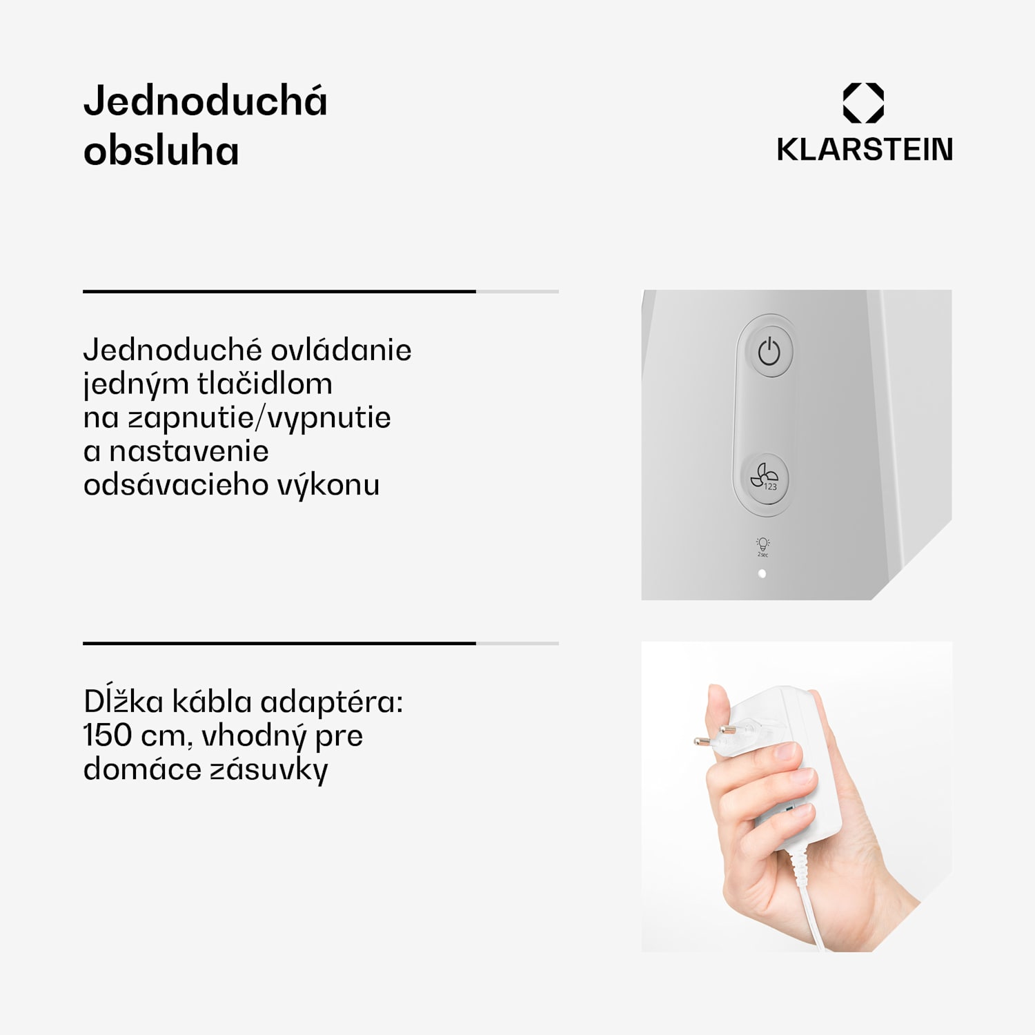 WanderVent, Digestor 200 m³/h, Kompaktný dizajn s napájacím káblom | Biela